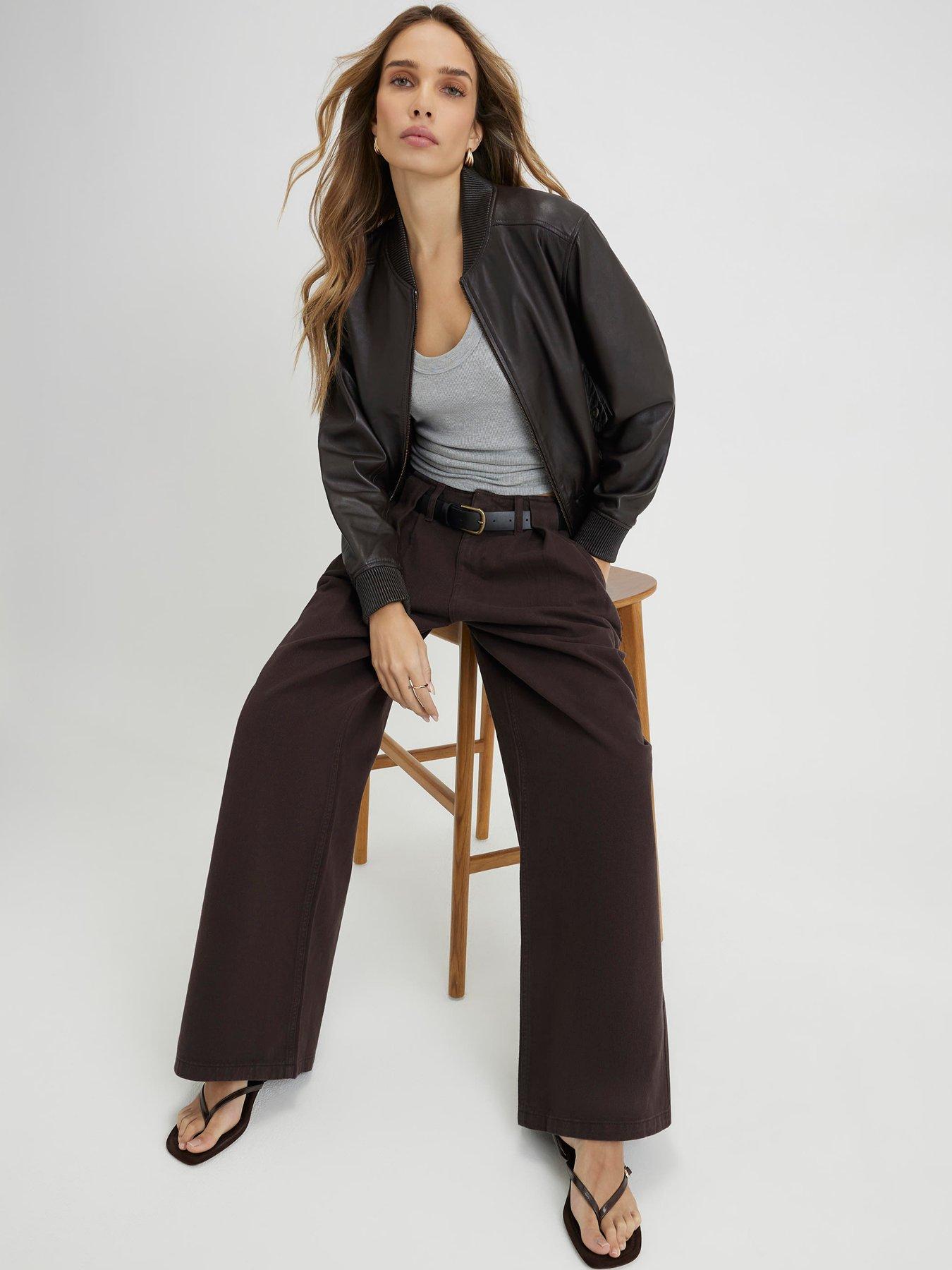 River Island Belted Pleated Wide Leg Jeans - Brown