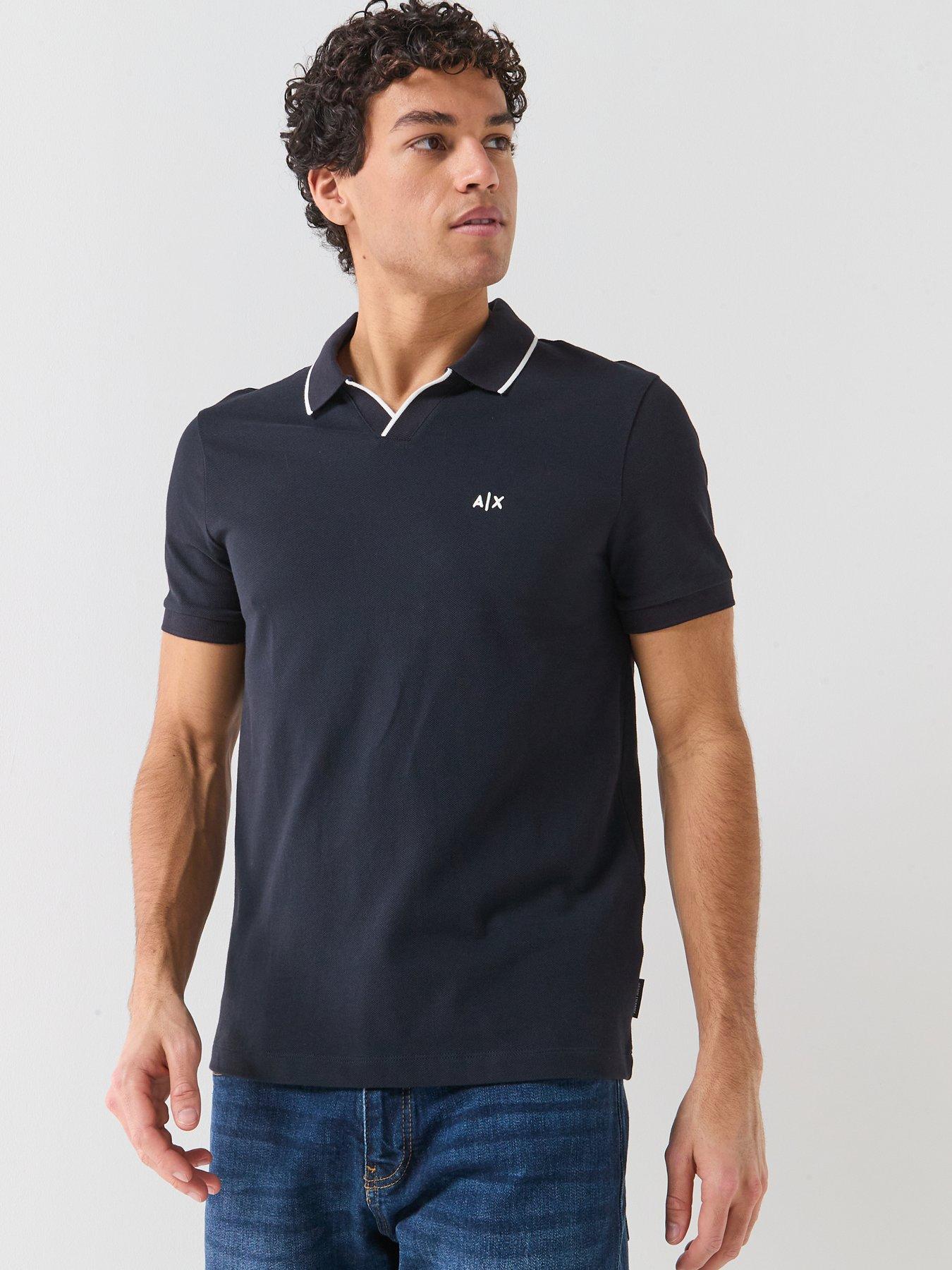 Image 1 of 5 of Armani Exchange Slim Fit Open Collar Polo Shirt - Navy