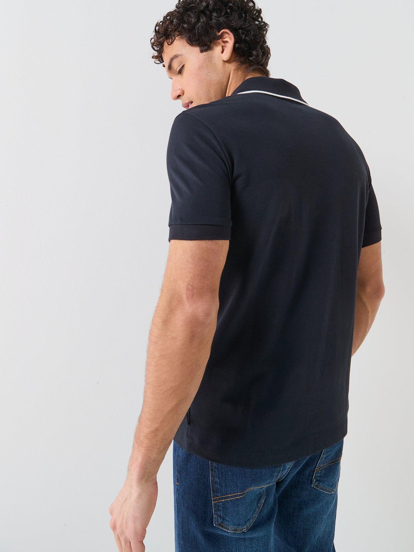 Image 2 of 5 of Armani Exchange Slim Fit Open Collar Polo Shirt - Navy