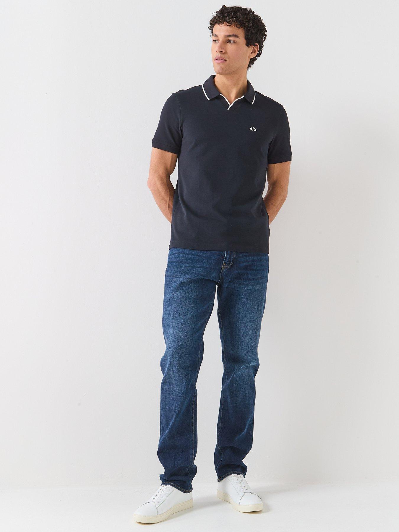 Image 3 of 5 of Armani Exchange Slim Fit Open Collar Polo Shirt - Navy