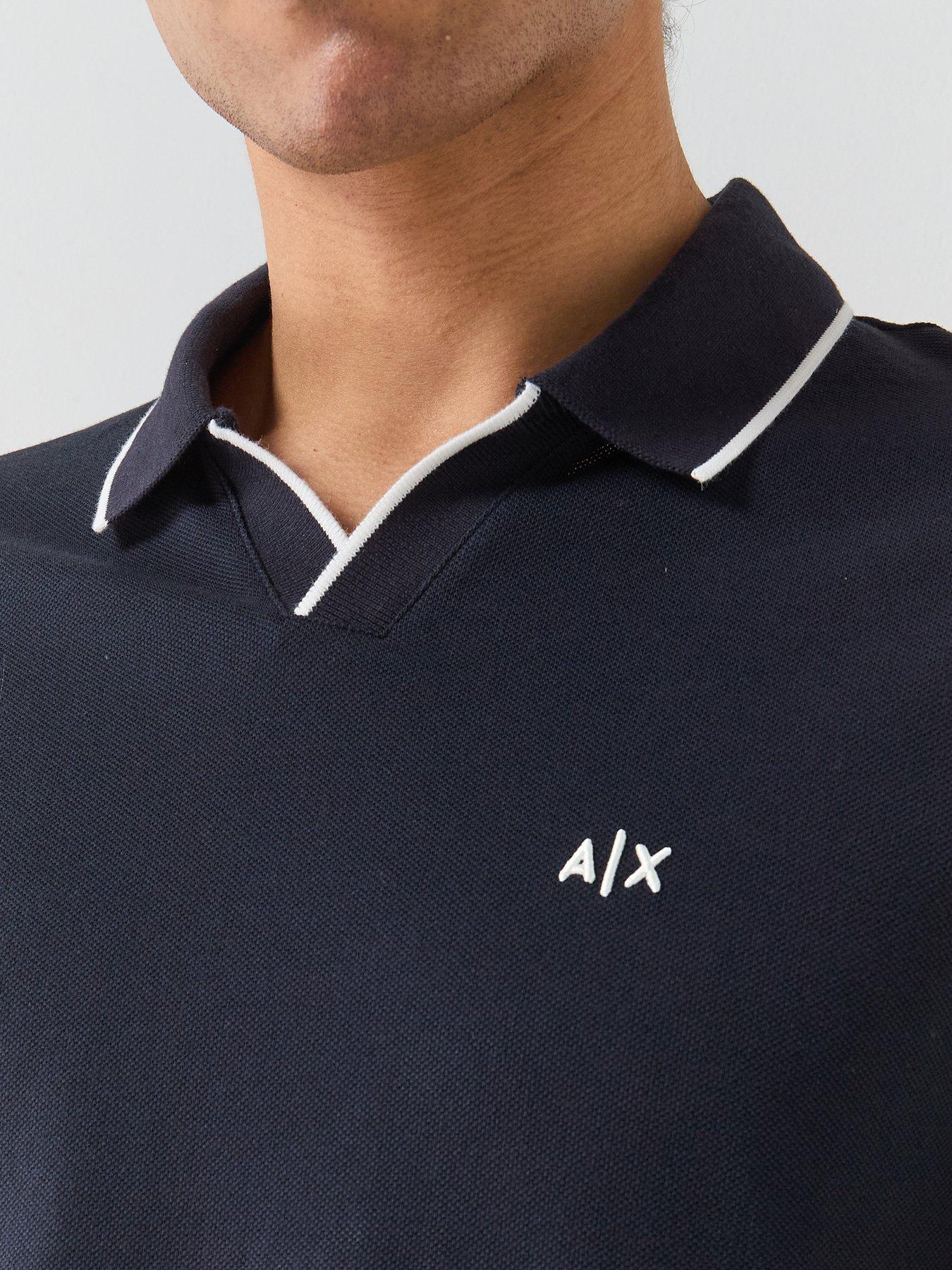 Image 4 of 5 of Armani Exchange Slim Fit Open Collar Polo Shirt - Navy