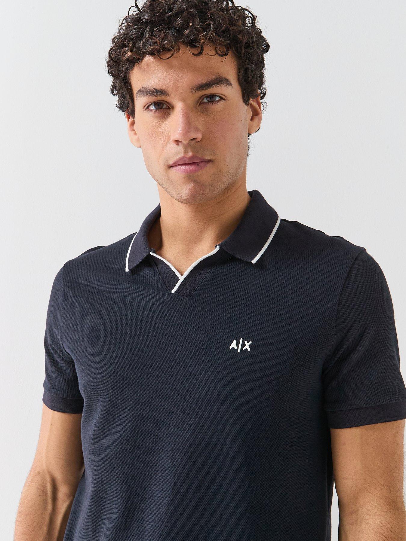 Image 5 of 5 of Armani Exchange Slim Fit Open Collar Polo Shirt - Navy