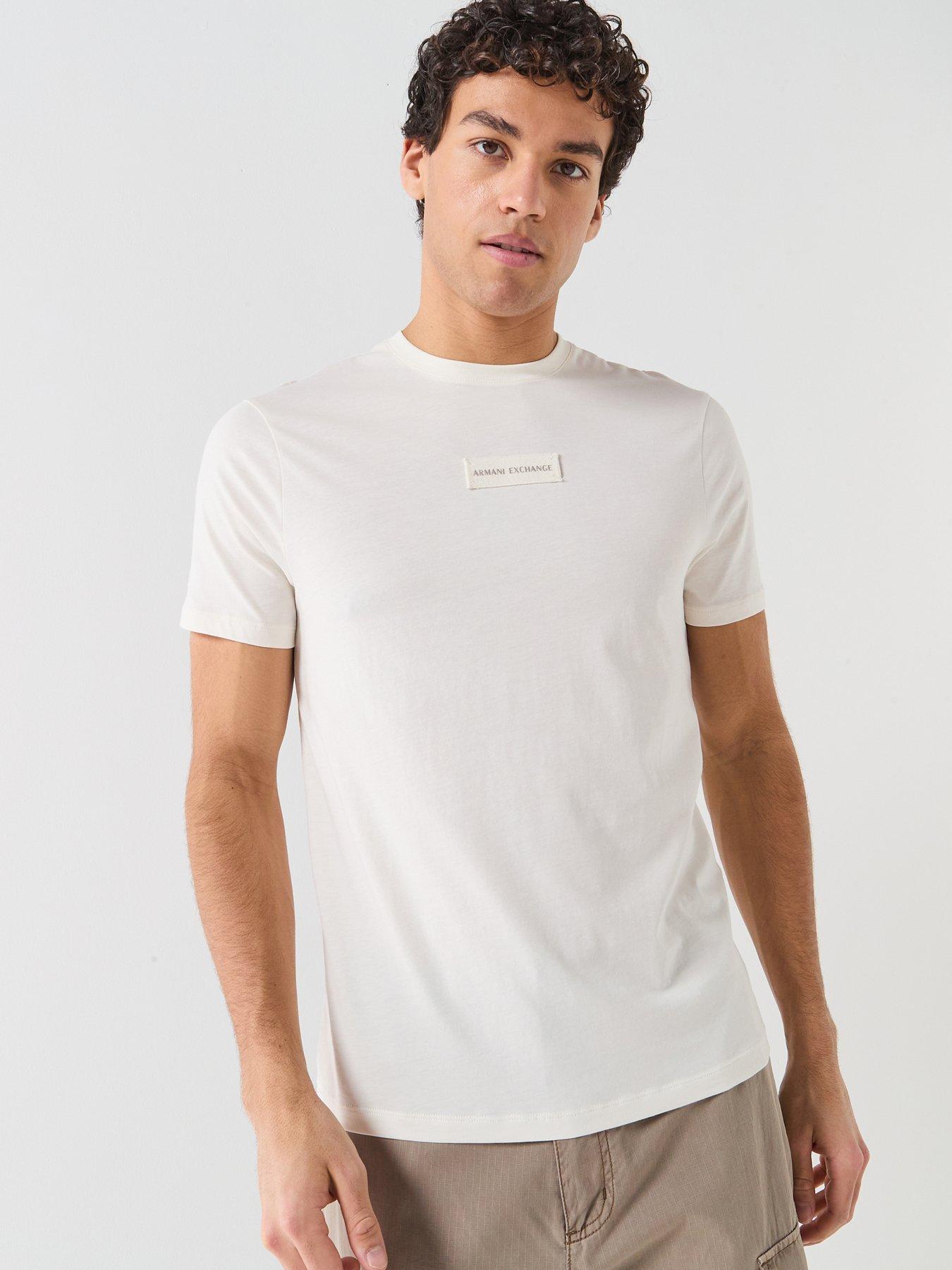 Armani Exchange White Edition Slim Fit Chest Logo T-Shirt - Cream