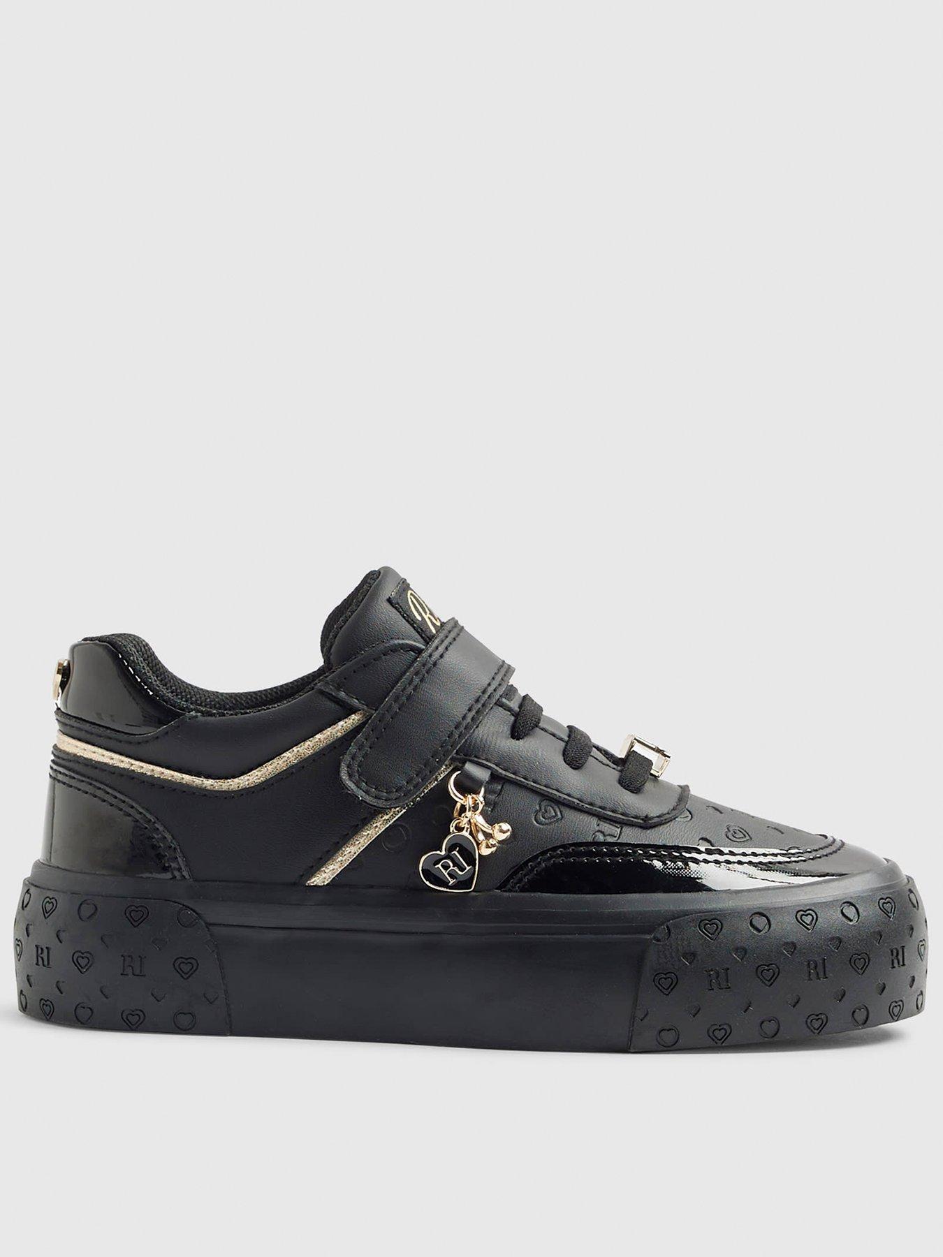 river-island-older-girls-monogram-strap-trainers-blackfront