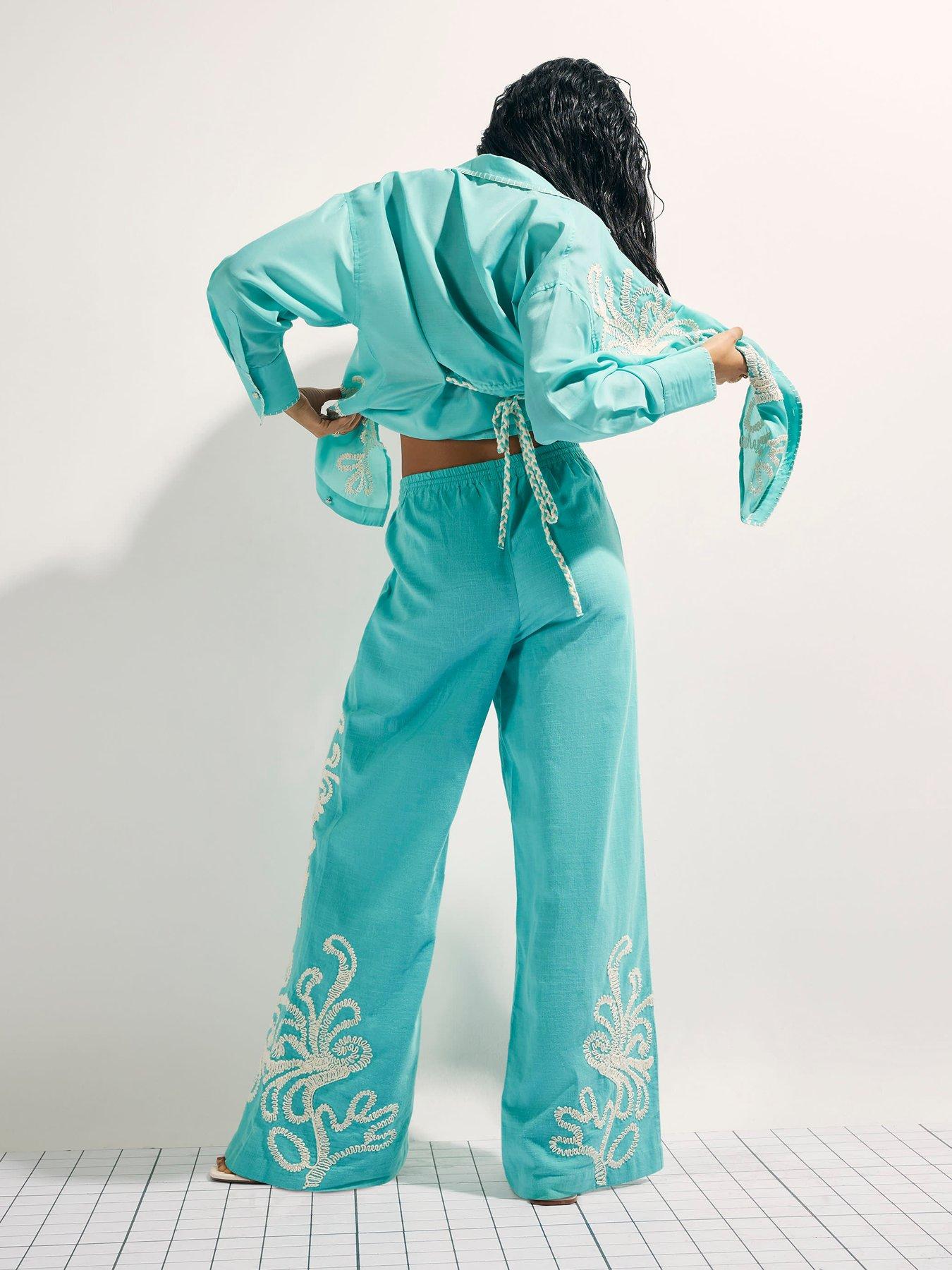 river-island-broderie-wide-leg-trousers-greenstillFront