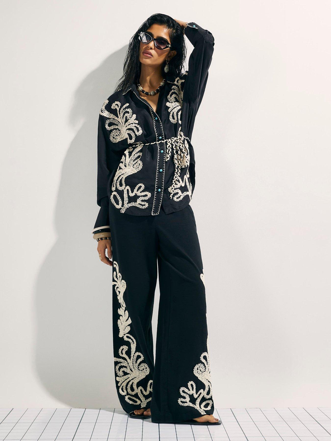 Image 3 of 4 of River Island Craft Stitch Voile Shirt - Black