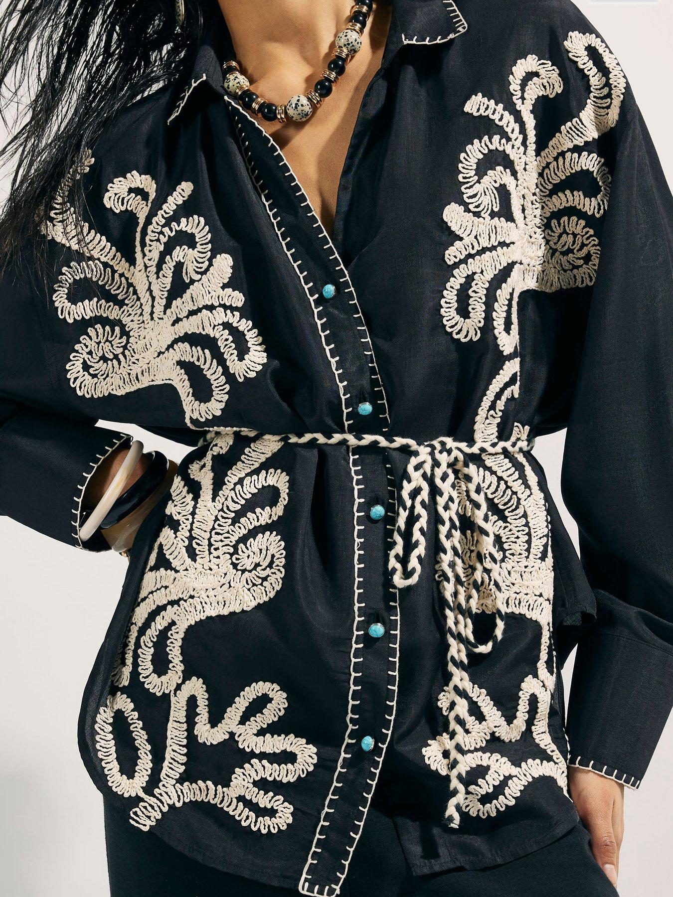 Image 4 of 4 of River Island Craft Stitch Voile Shirt - Black