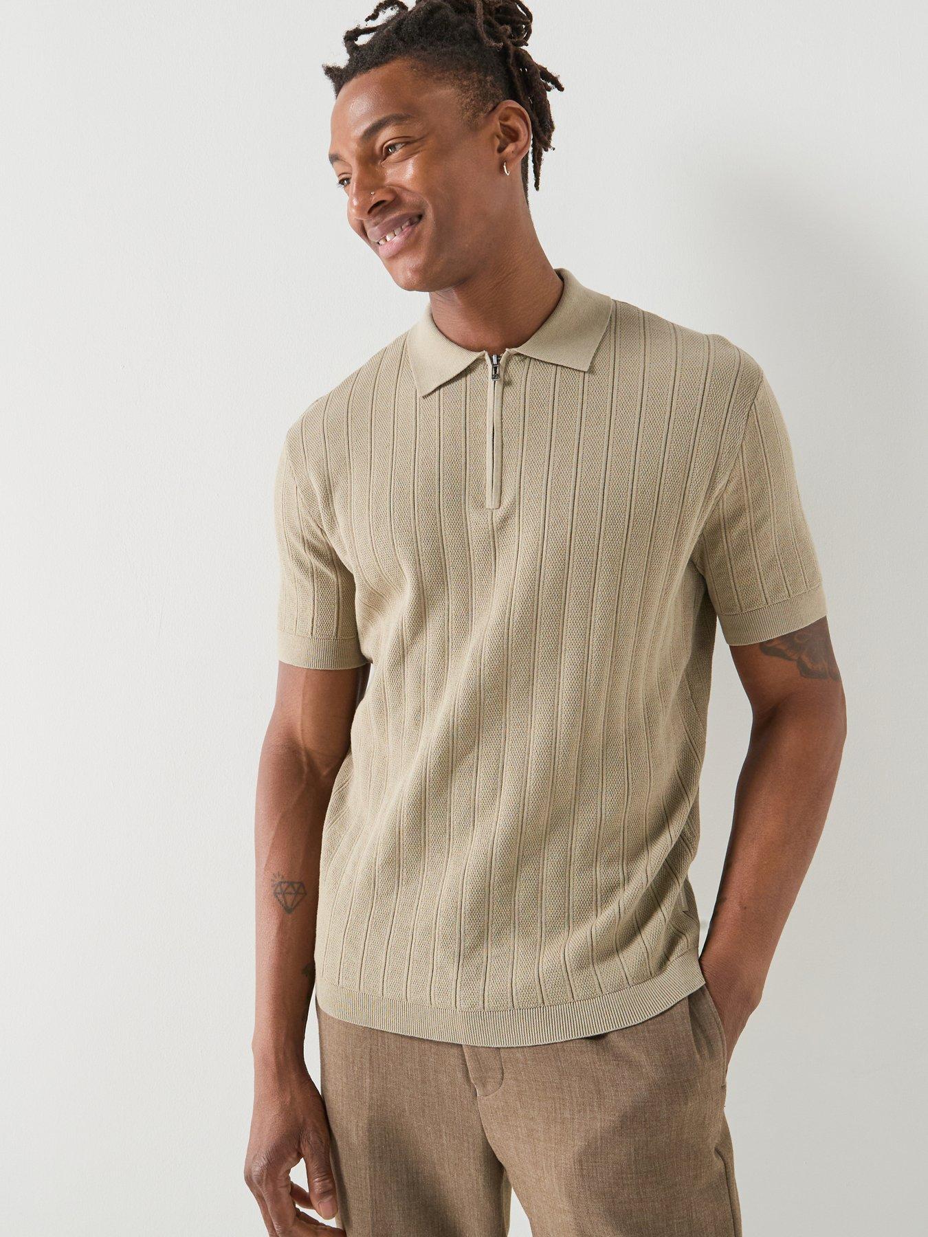 Armani Exchange Armani Exchange Zip Neck Knitted Polo Shirt - Beige