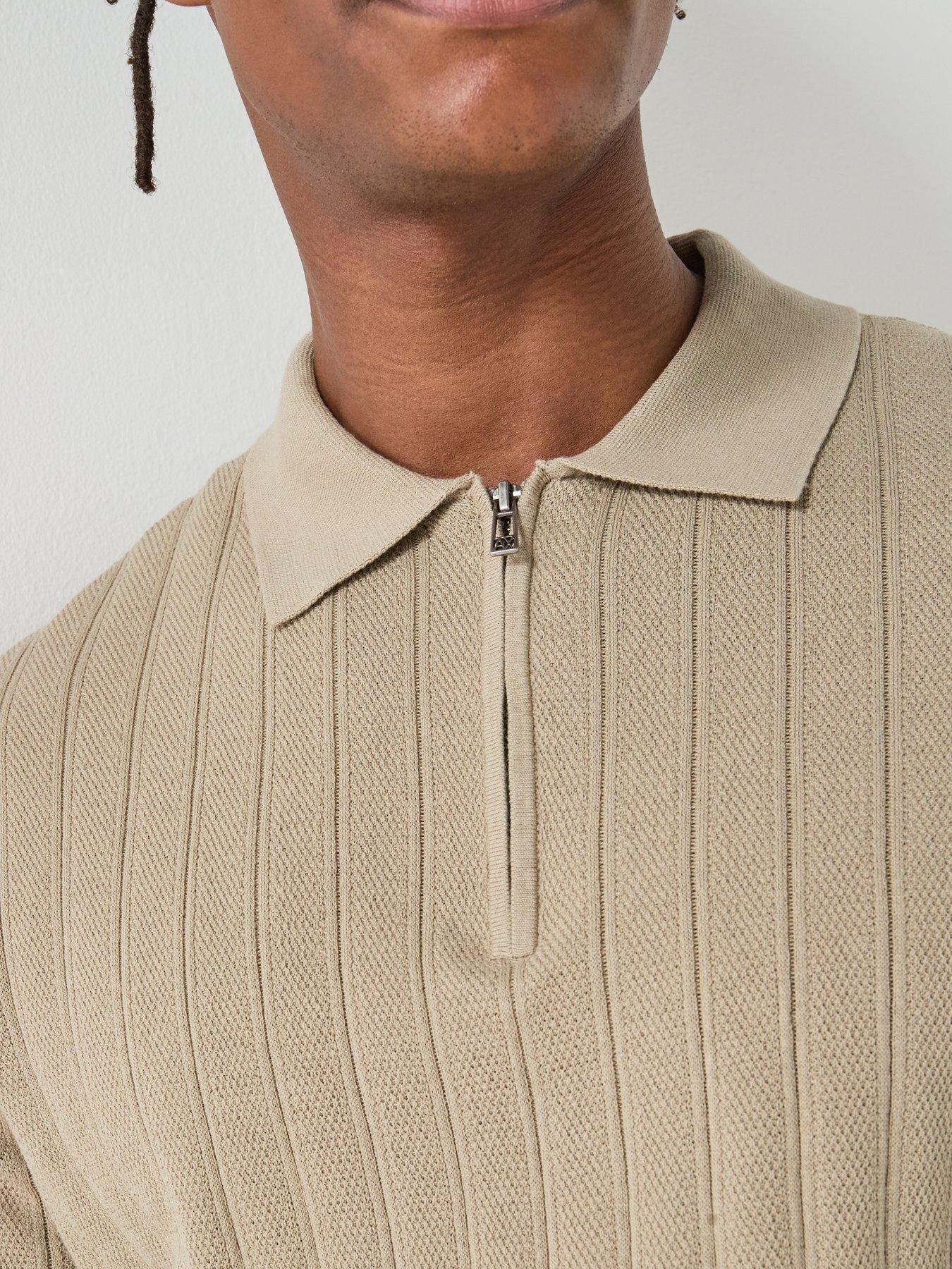 armani-exchange-zip-neck-knitted-polo-shirt-beigeoutfit