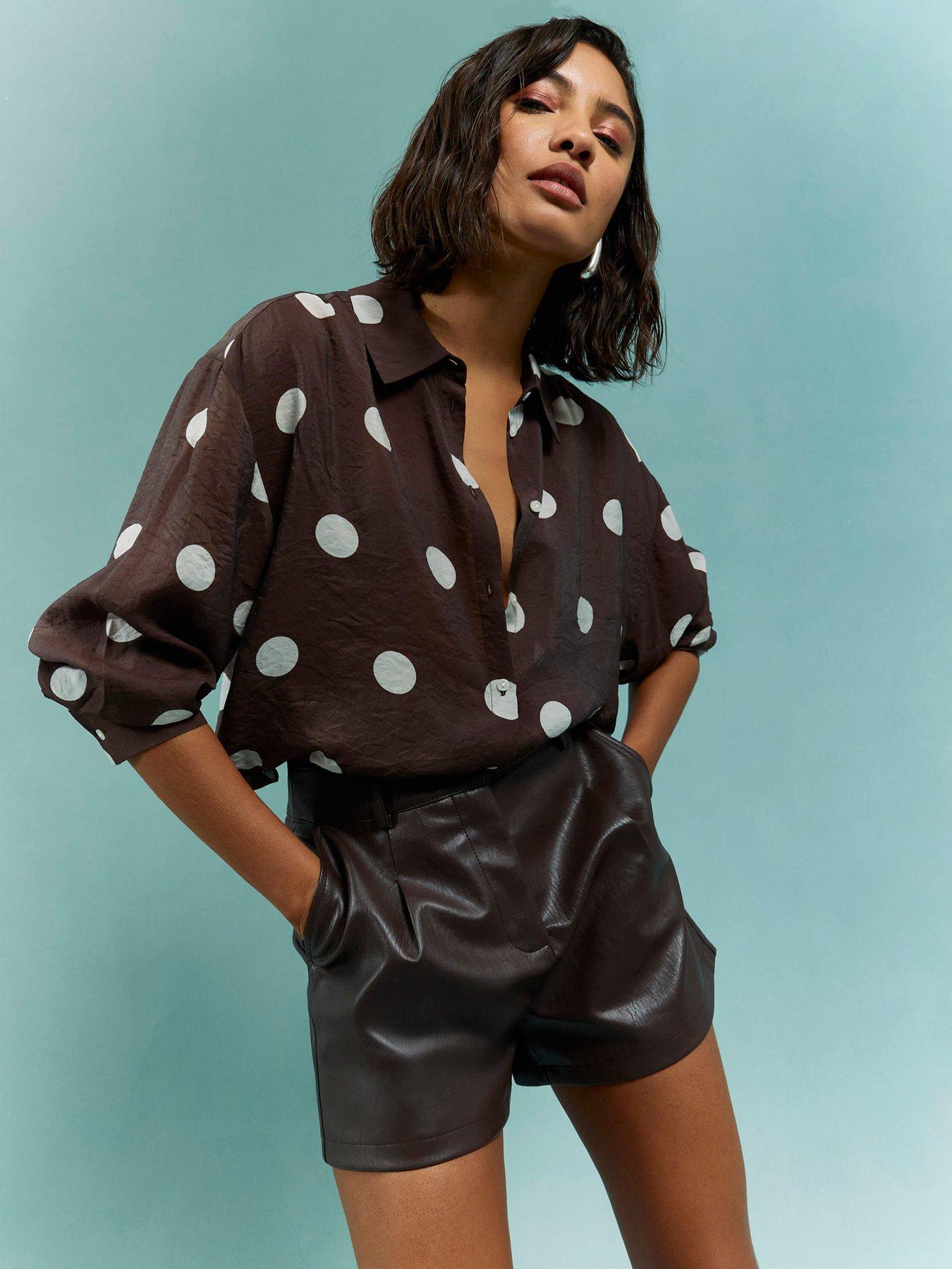 Image 1 of 4 of River Island Spot Detail Soft Shirt - Brown