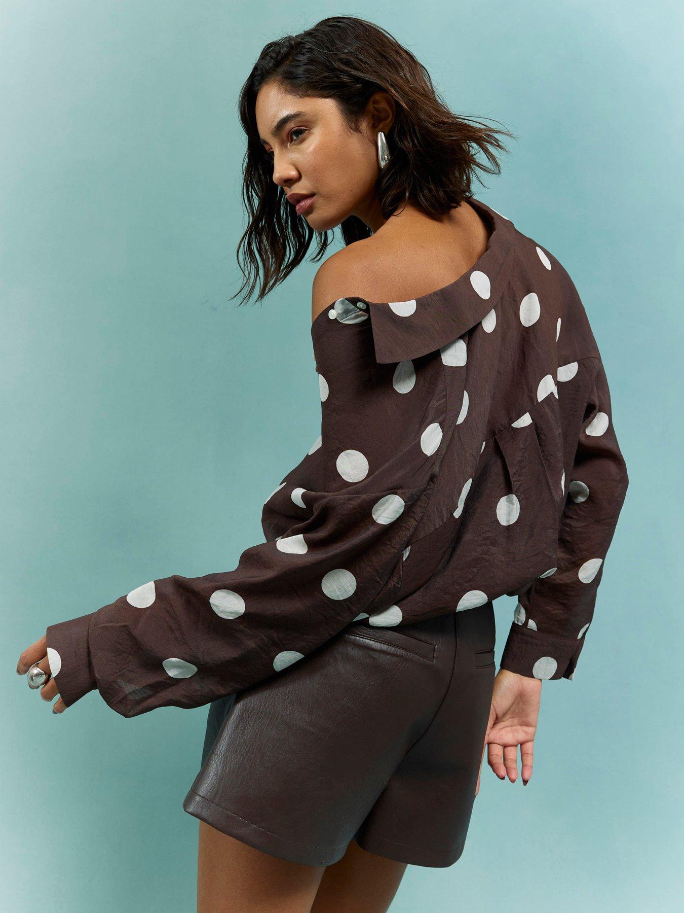 Image 2 of 4 of River Island Spot Detail Soft Shirt - Brown