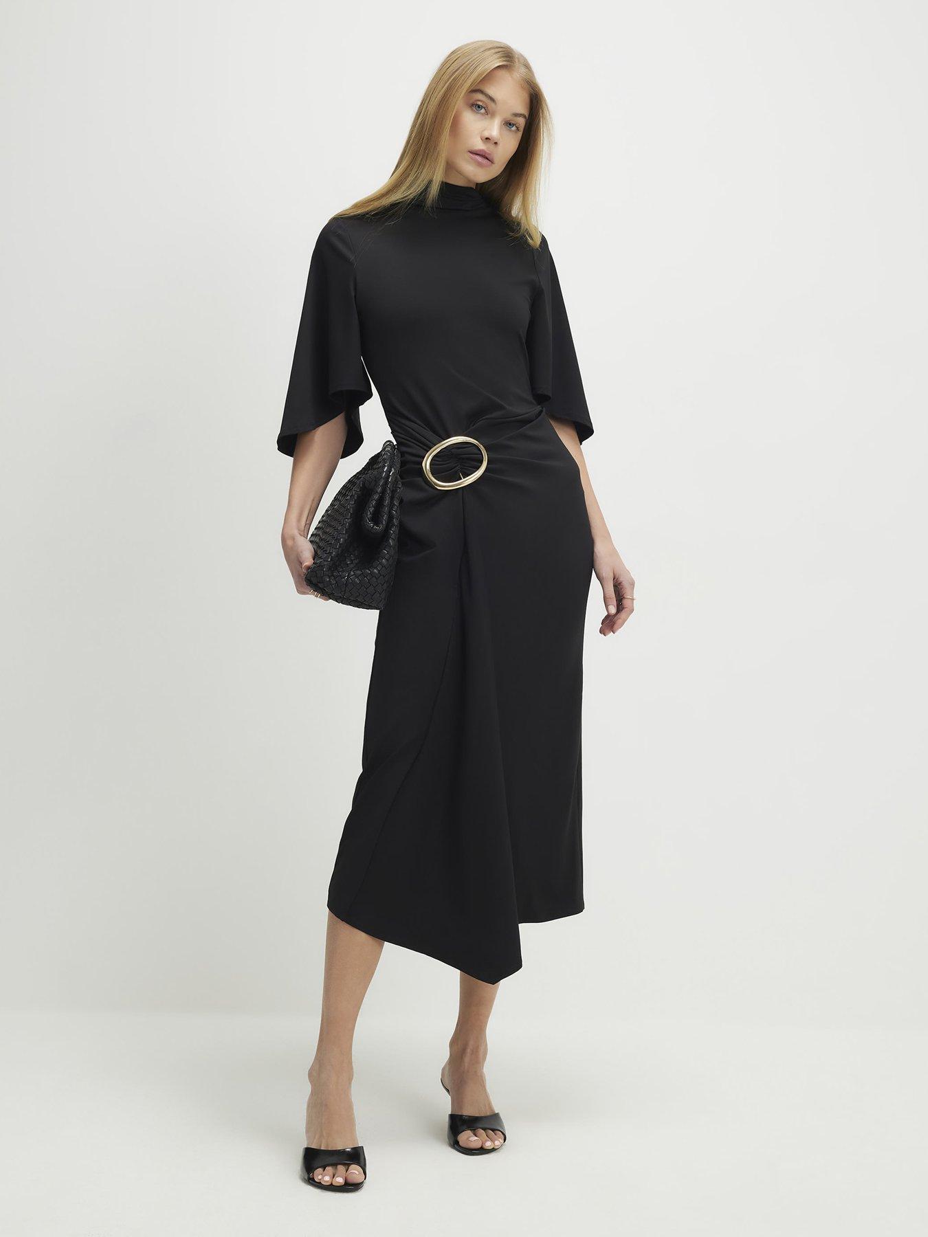 River Island Gold Buckle Midi Dress - Black