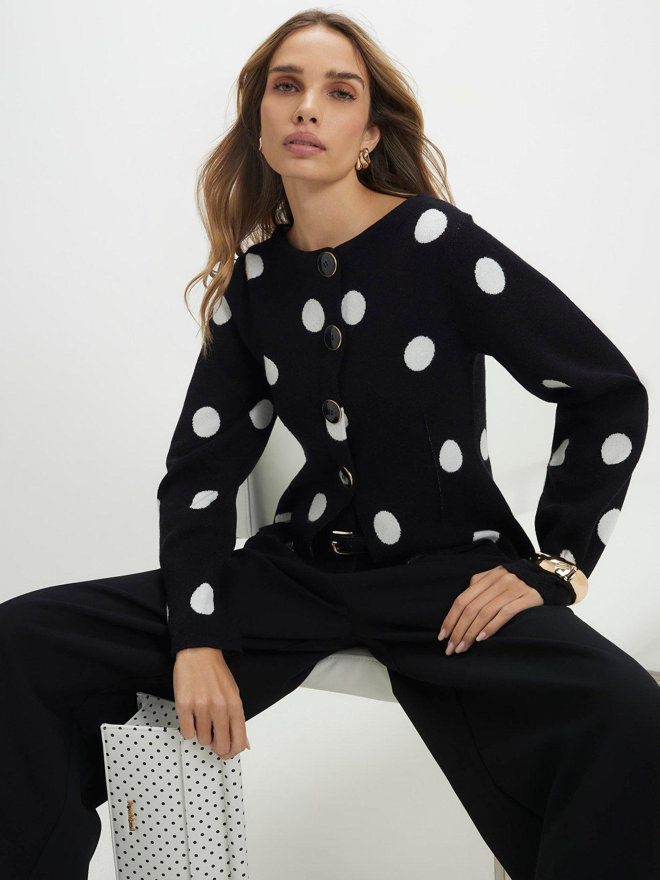 Image 1 of 4 of River Island Structured Polka Button Cardigan - Black