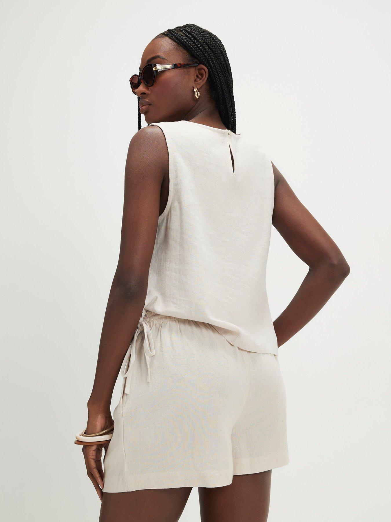 Image 2 of 4 of River Island Linen Blend Shorts - Beige