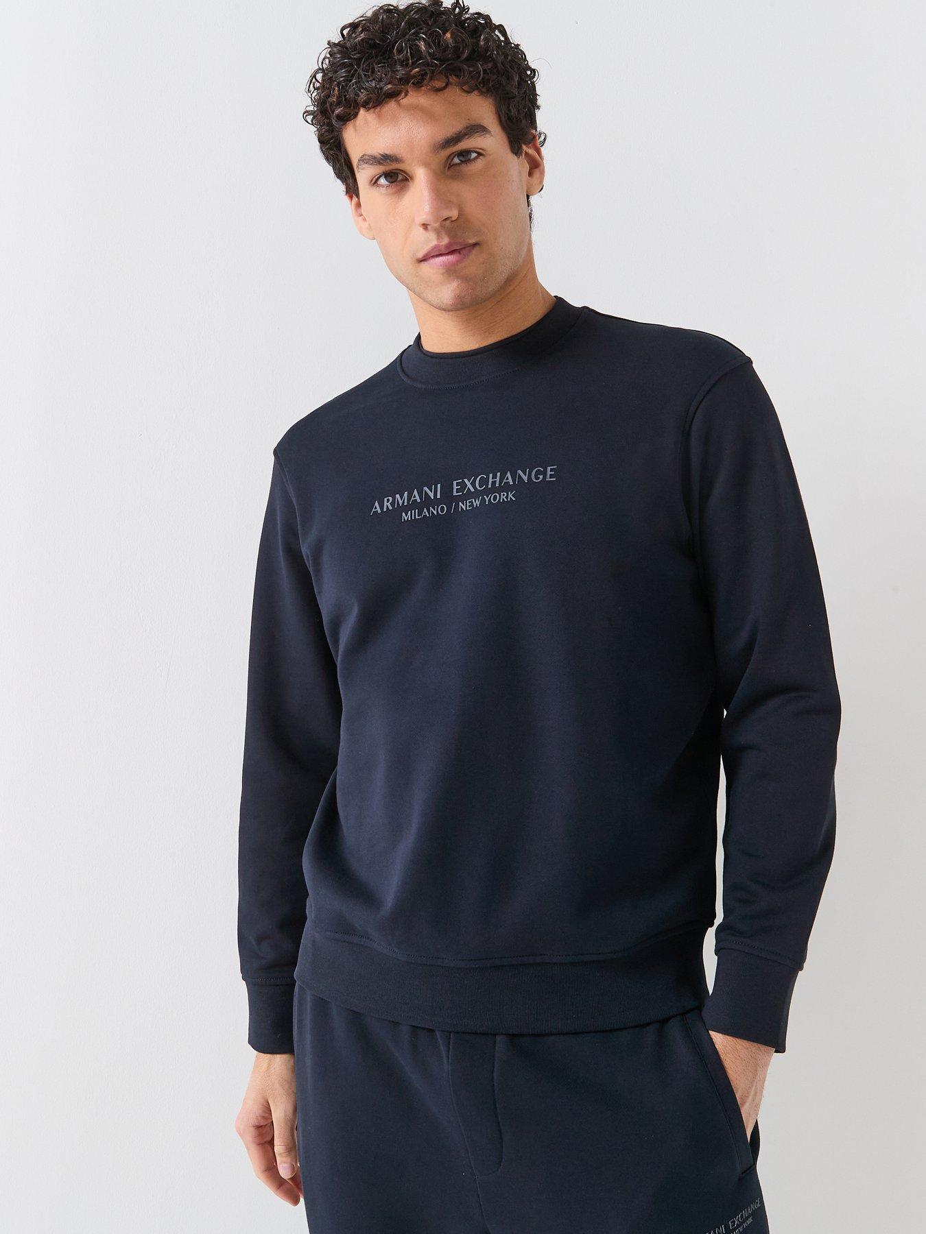 Armani Exchange 3D NY Milan Logo Crew Sweater - Navy