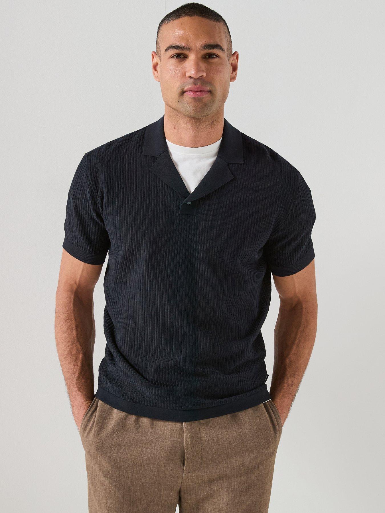 Armani Exchange Knittted Open Collar Polo Shirt - Navy