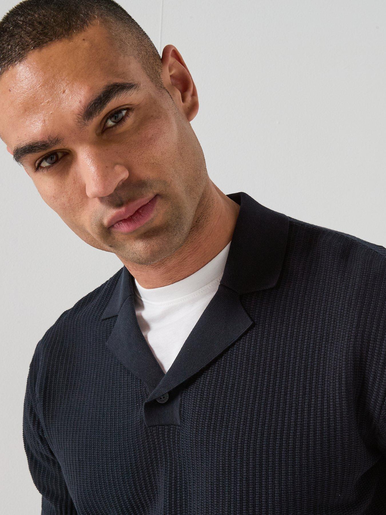 armani-exchange-knittted-open-collar-polo-shirt-navyoutfit