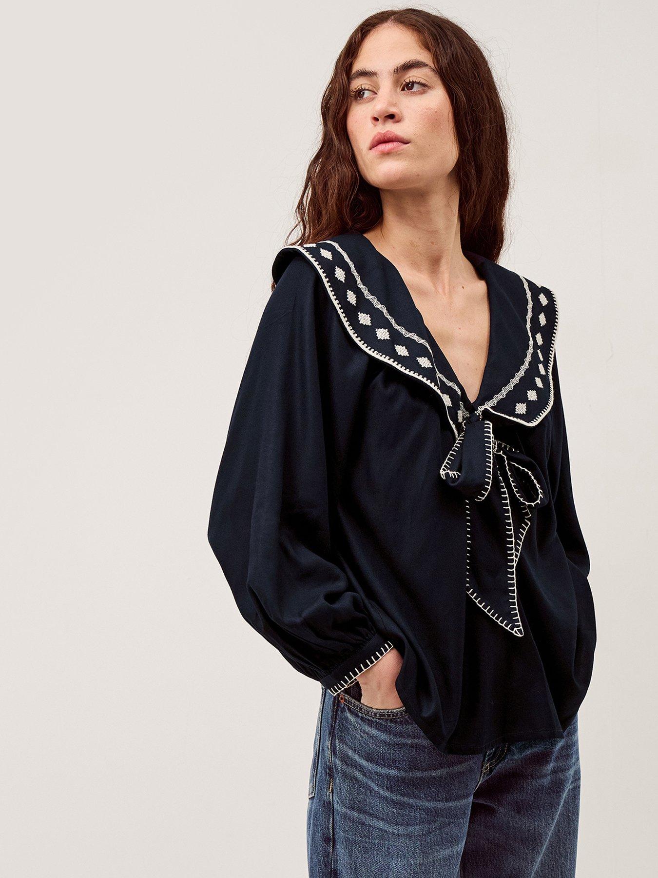 Image 1 of 5 of Monsoon Lola Collared Top - Blue