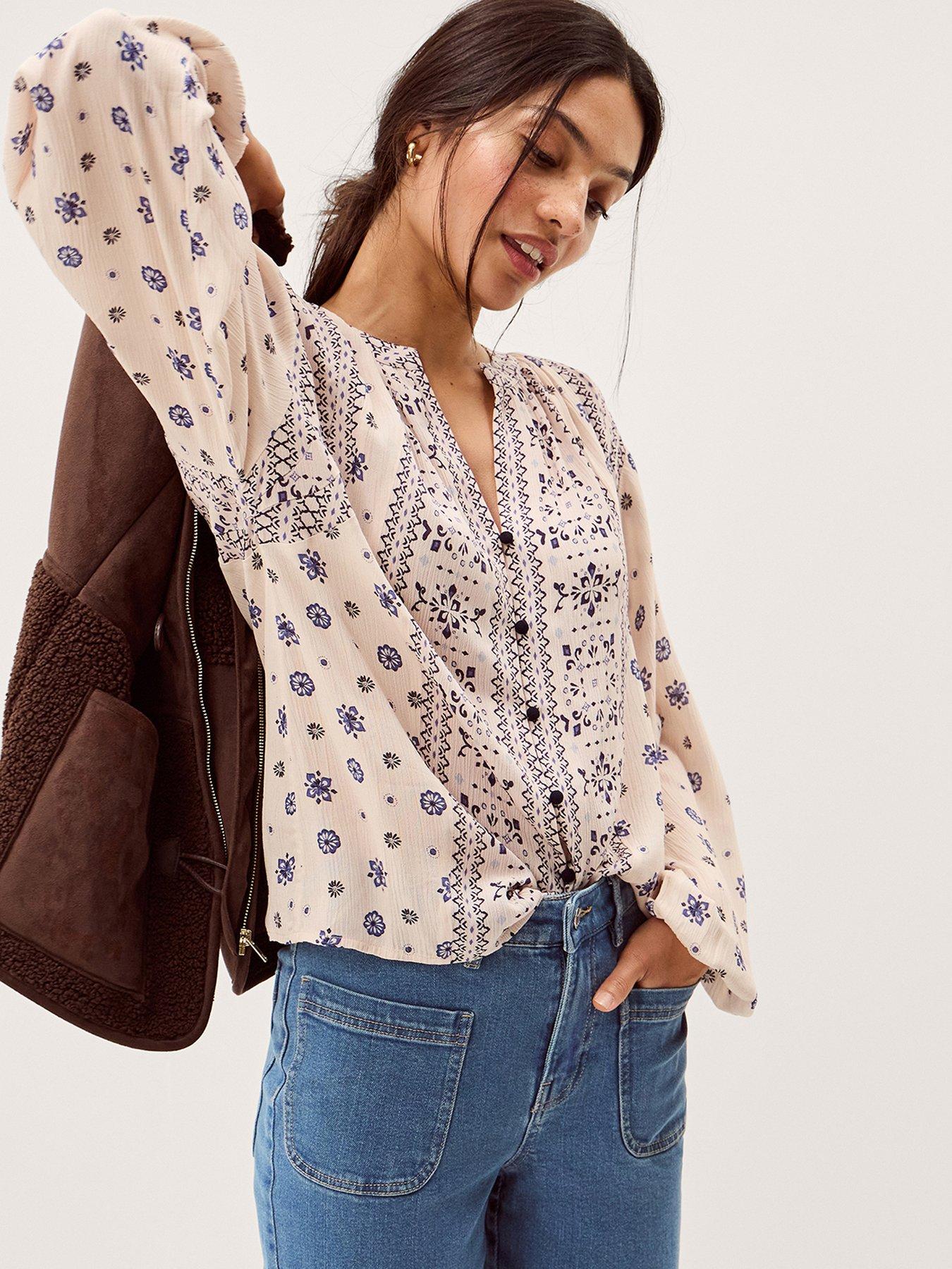 Image 1 of 5 of Monsoon Bonny Print Blouse - Cream