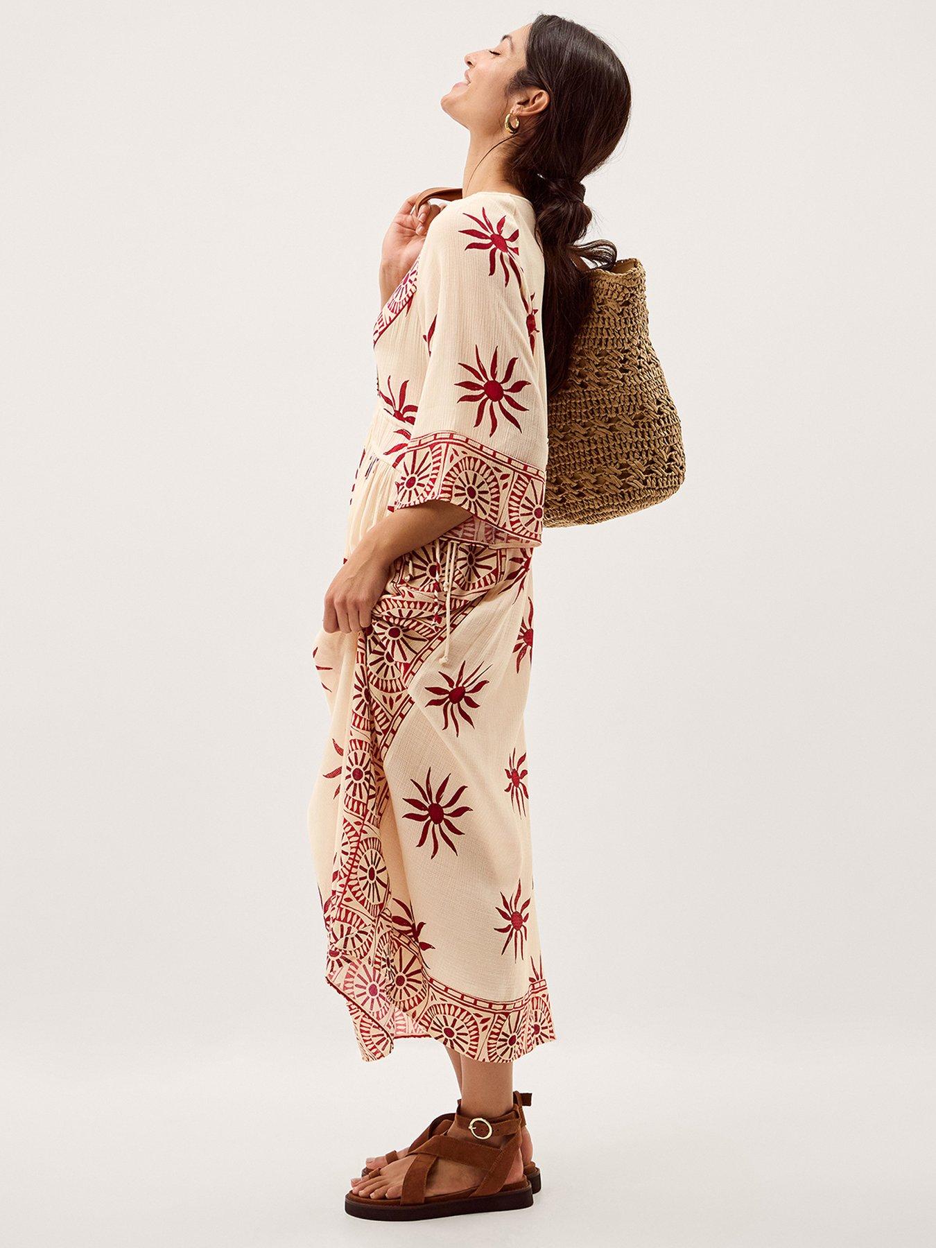 Image 1 of 5 of Monsoon Sunnie Midi Dress - Cream