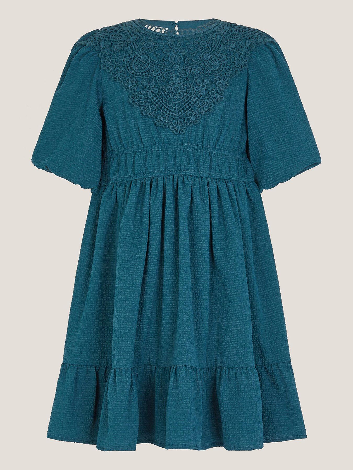 Image 2 of 4 of Monsoon Girls Crochet Yoke Dress - Navy