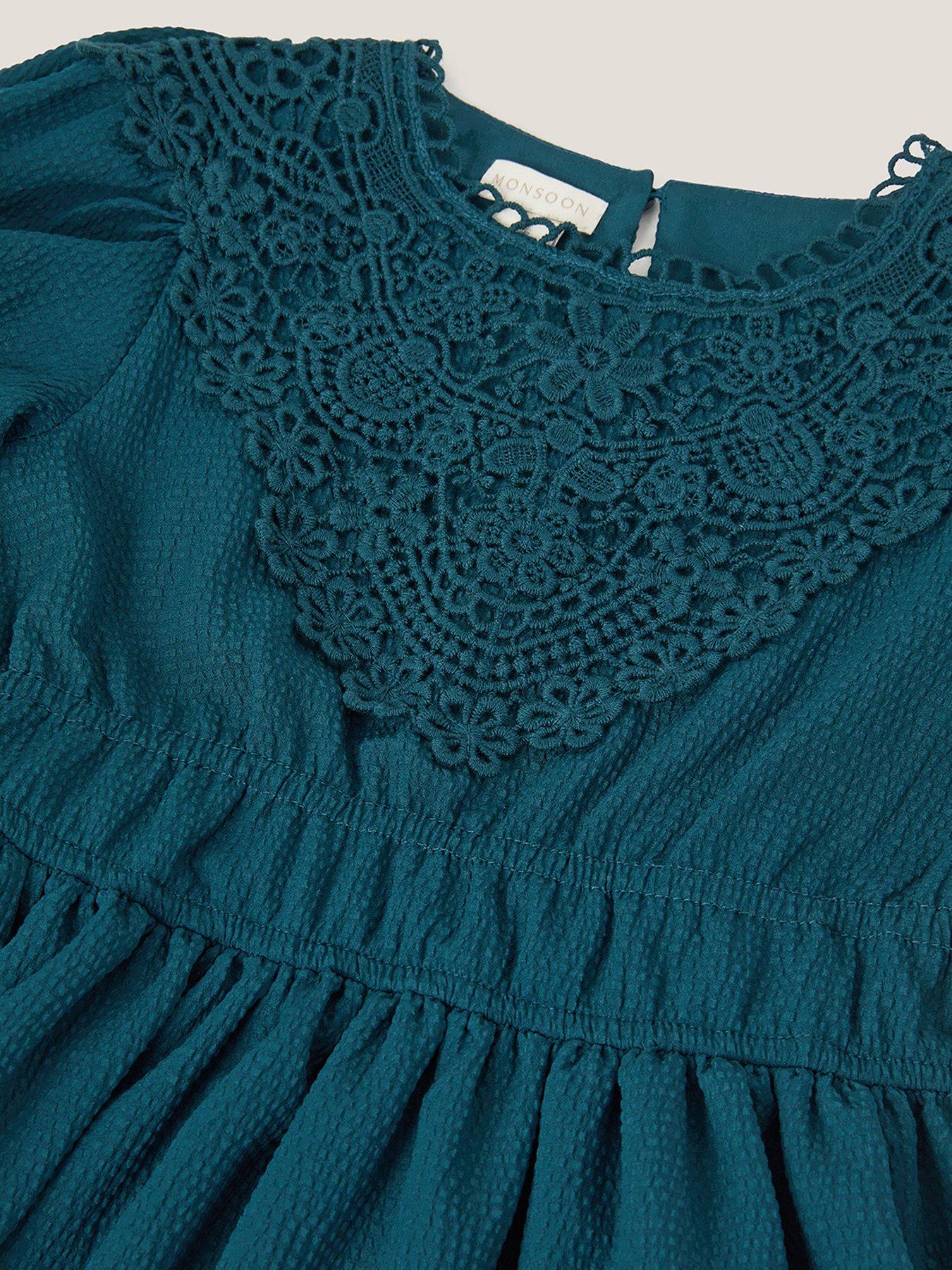 Image 4 of 4 of Monsoon Girls Crochet Yoke Dress - Navy