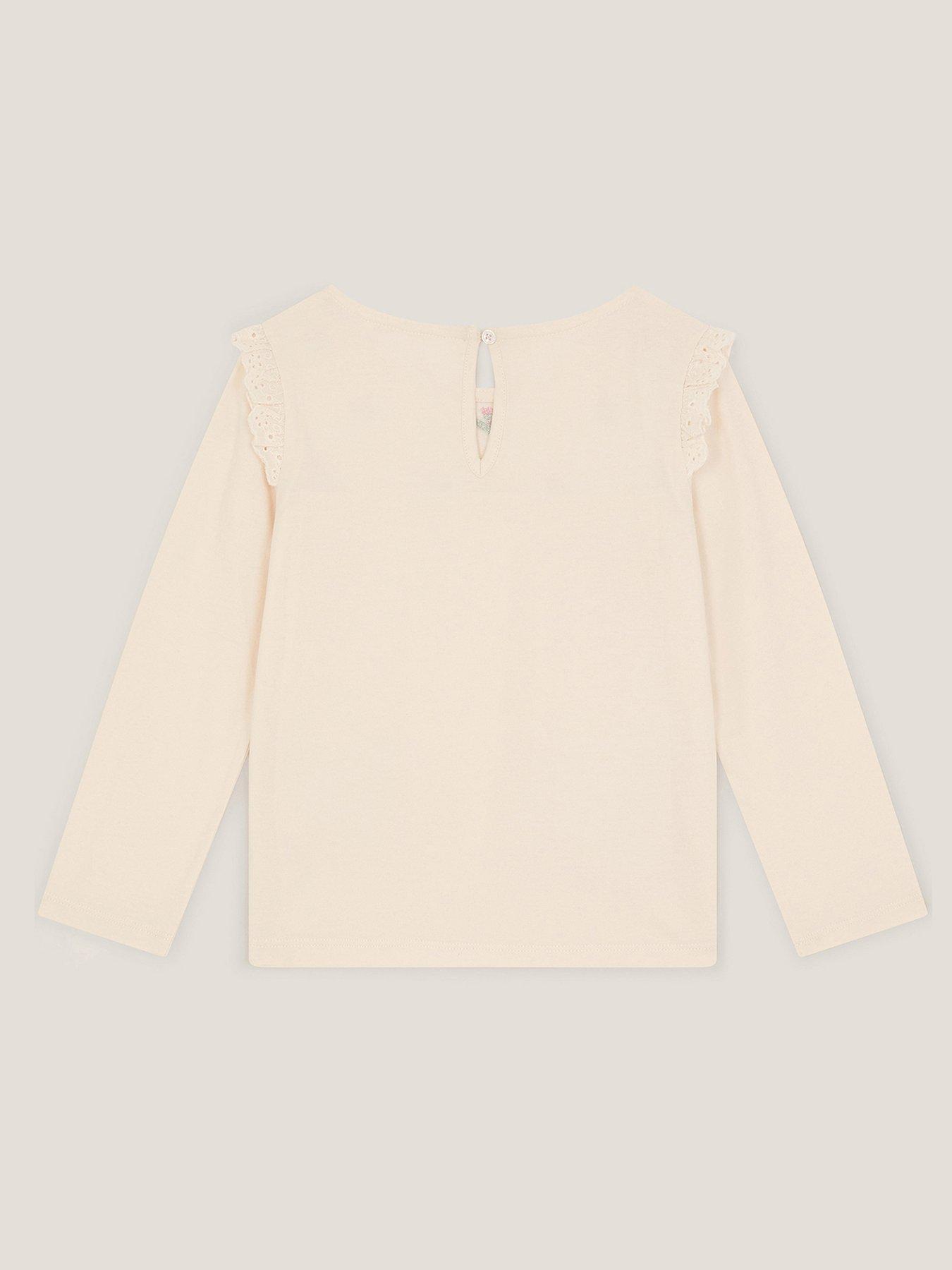 Image 2 of 3 of Monsoon Girls Long Sleeve Embroidered Yoke Pocket Tshirt - Light Cream