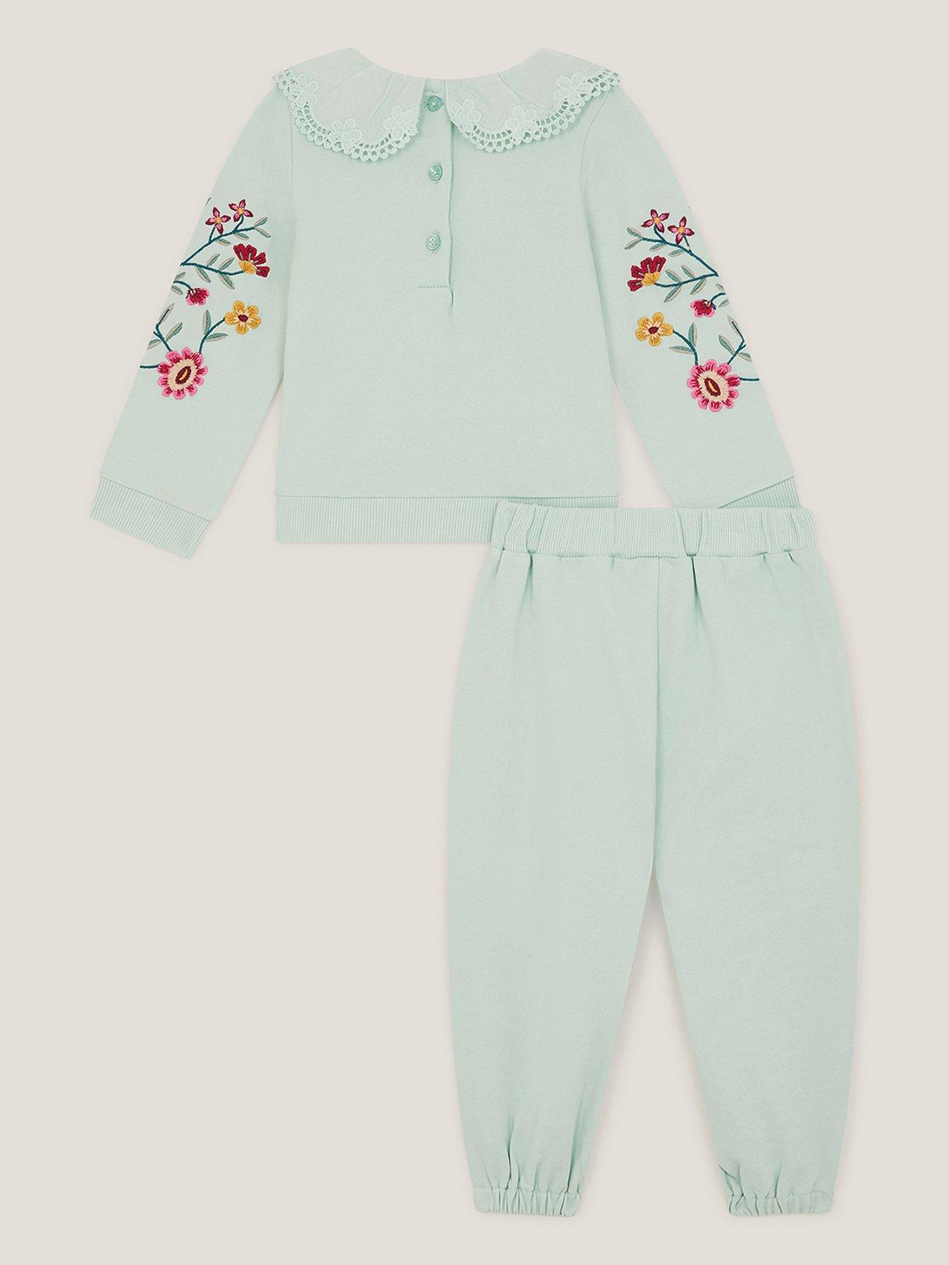 Image 2 of 3 of Monsoon Baby Girls Sweat Top &amp; Jogger Set - Green