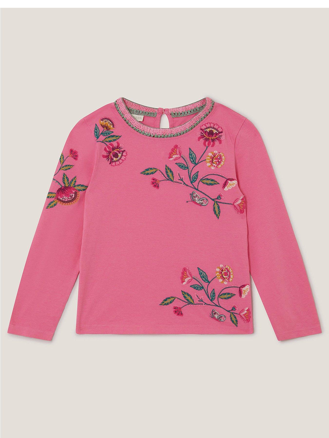 Image 1 of 3 of Monsoon Girls Long Sleeve Crochet Craft Tshirt - Pink