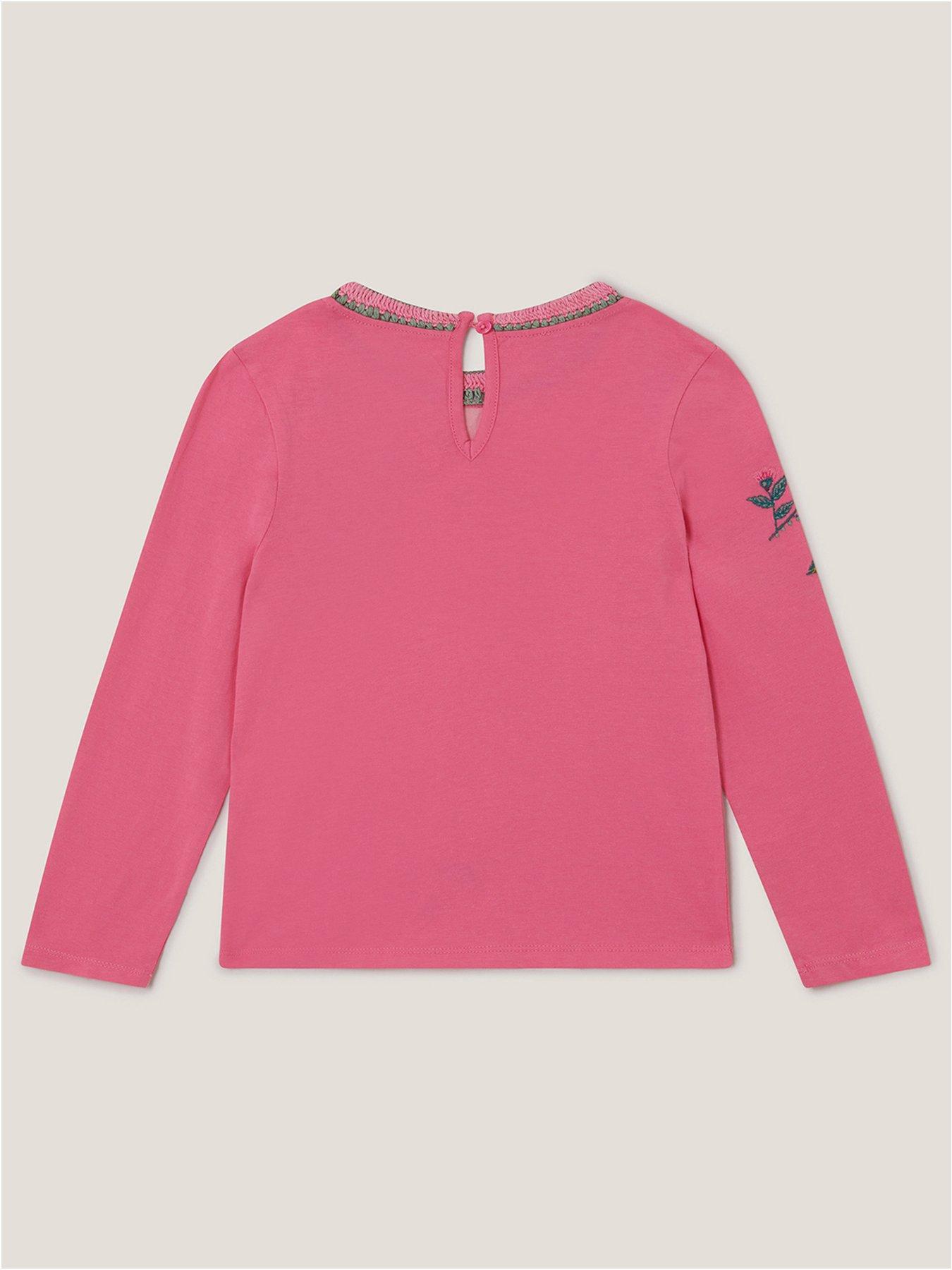 Image 2 of 3 of Monsoon Girls Long Sleeve Crochet Craft Tshirt - Pink