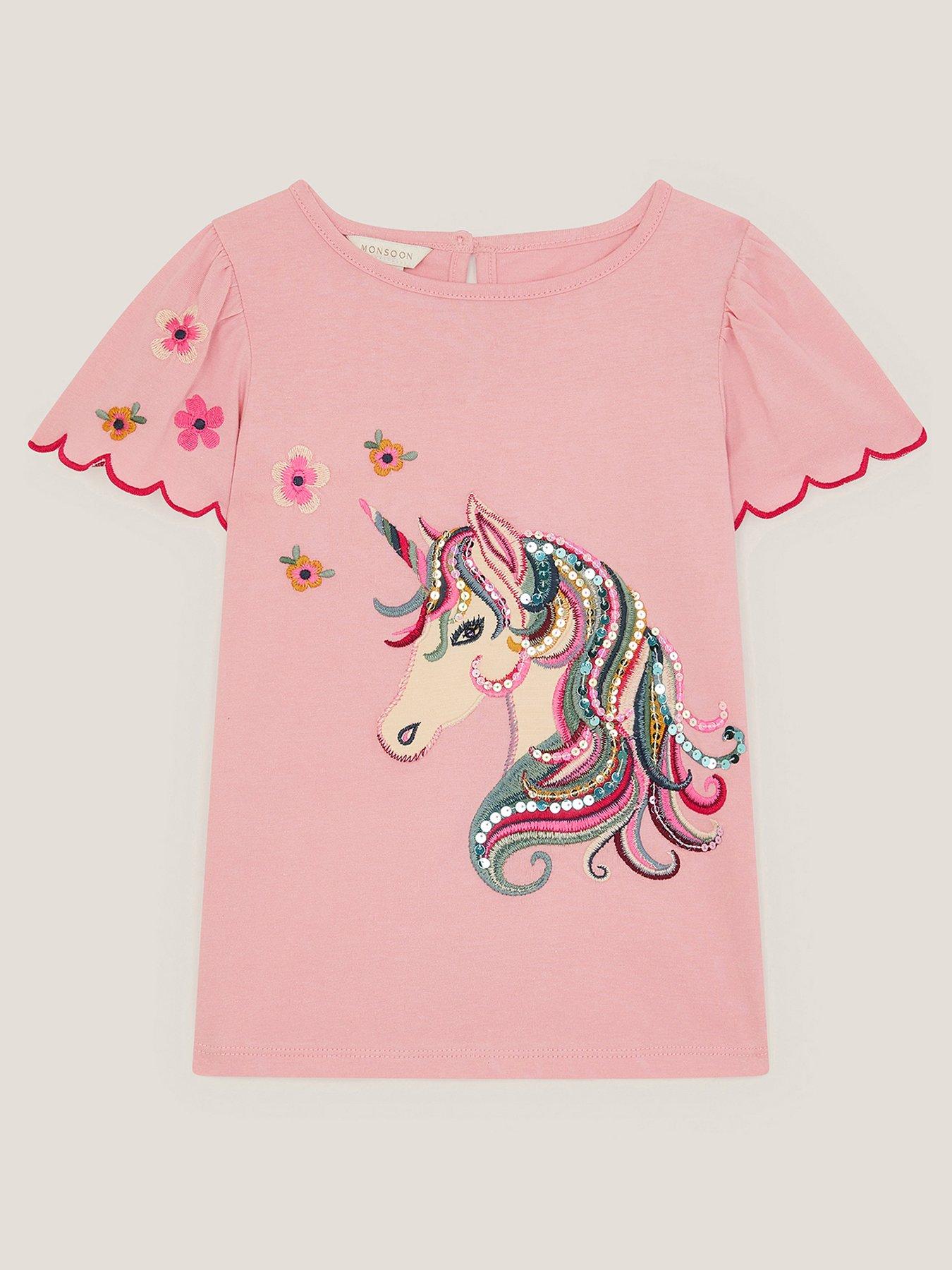 Image 2 of 4 of Monsoon Girls Short Sleeve Craft Sequin Unicorn Tshirt - Pink