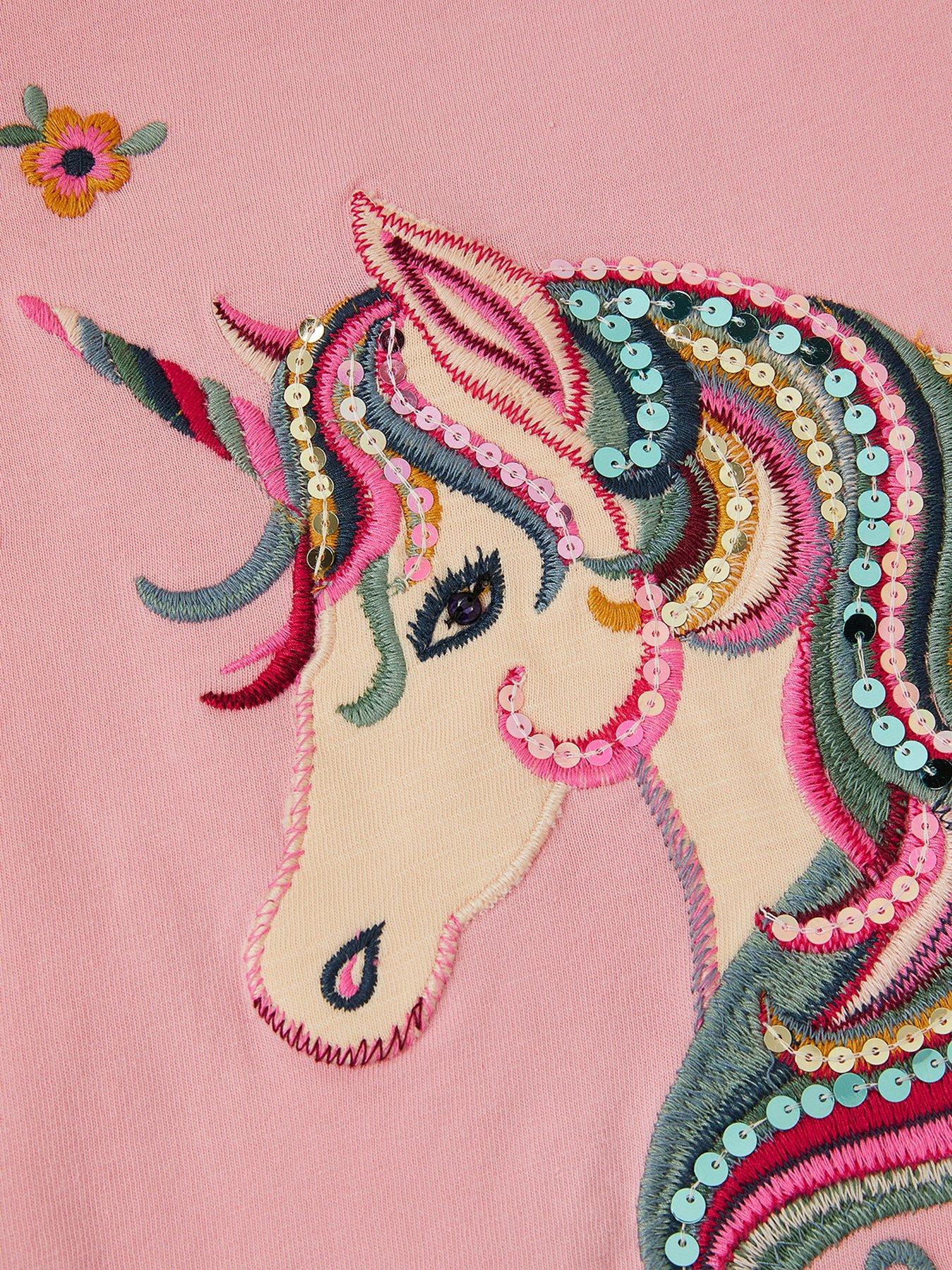 Image 4 of 4 of Monsoon Girls Short Sleeve Craft Sequin Unicorn Tshirt - Pink