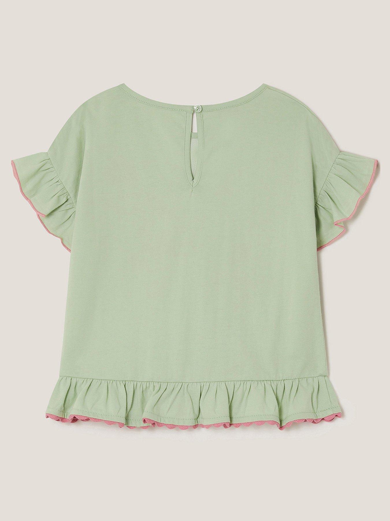 Image 3 of 4 of Monsoon Girls Short Sleeve Butterfly Embroidered Tshirt - Green