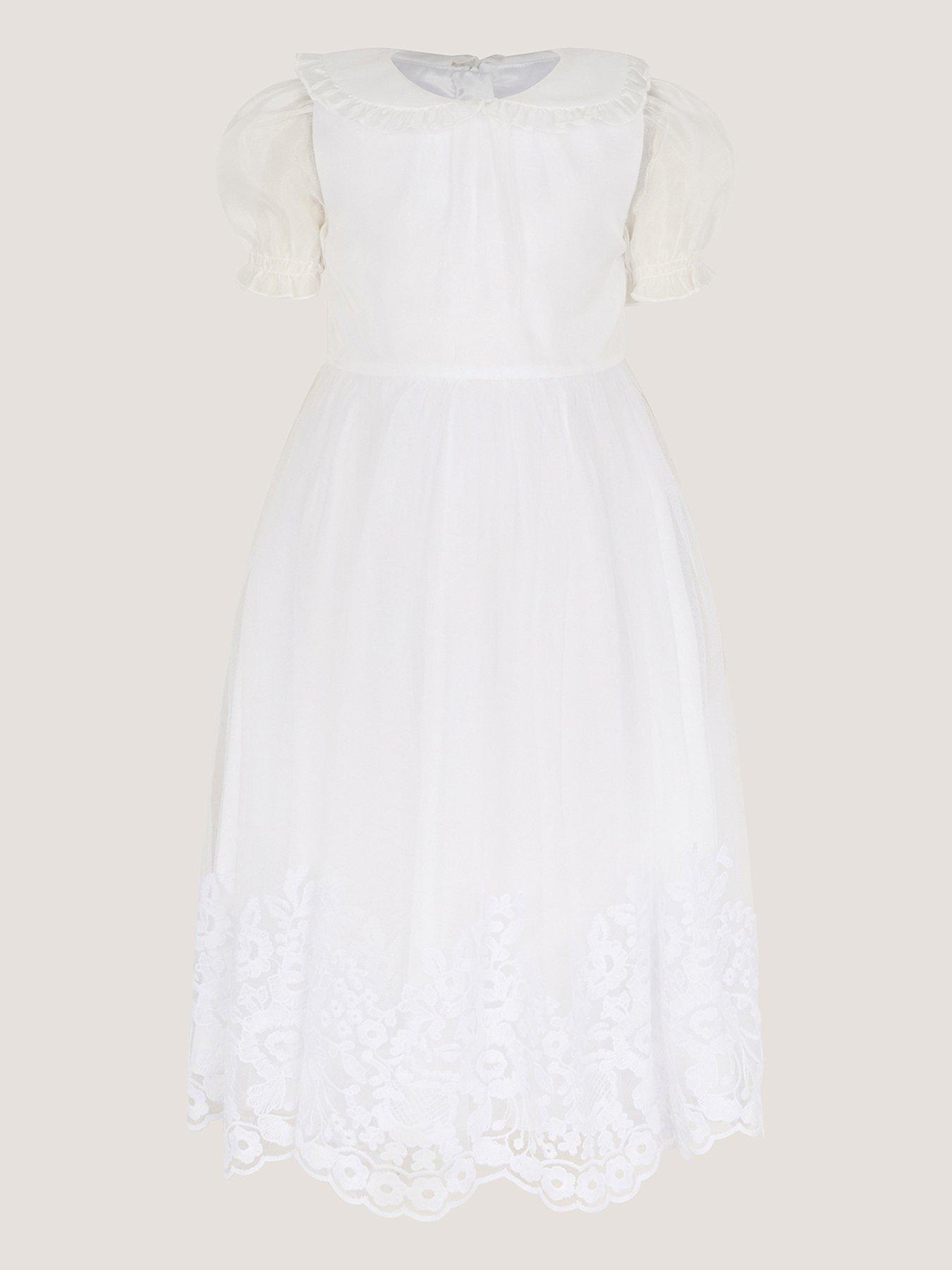 Image 1 of 3 of Monsoon Girls Communion Athena Collar Dress - White