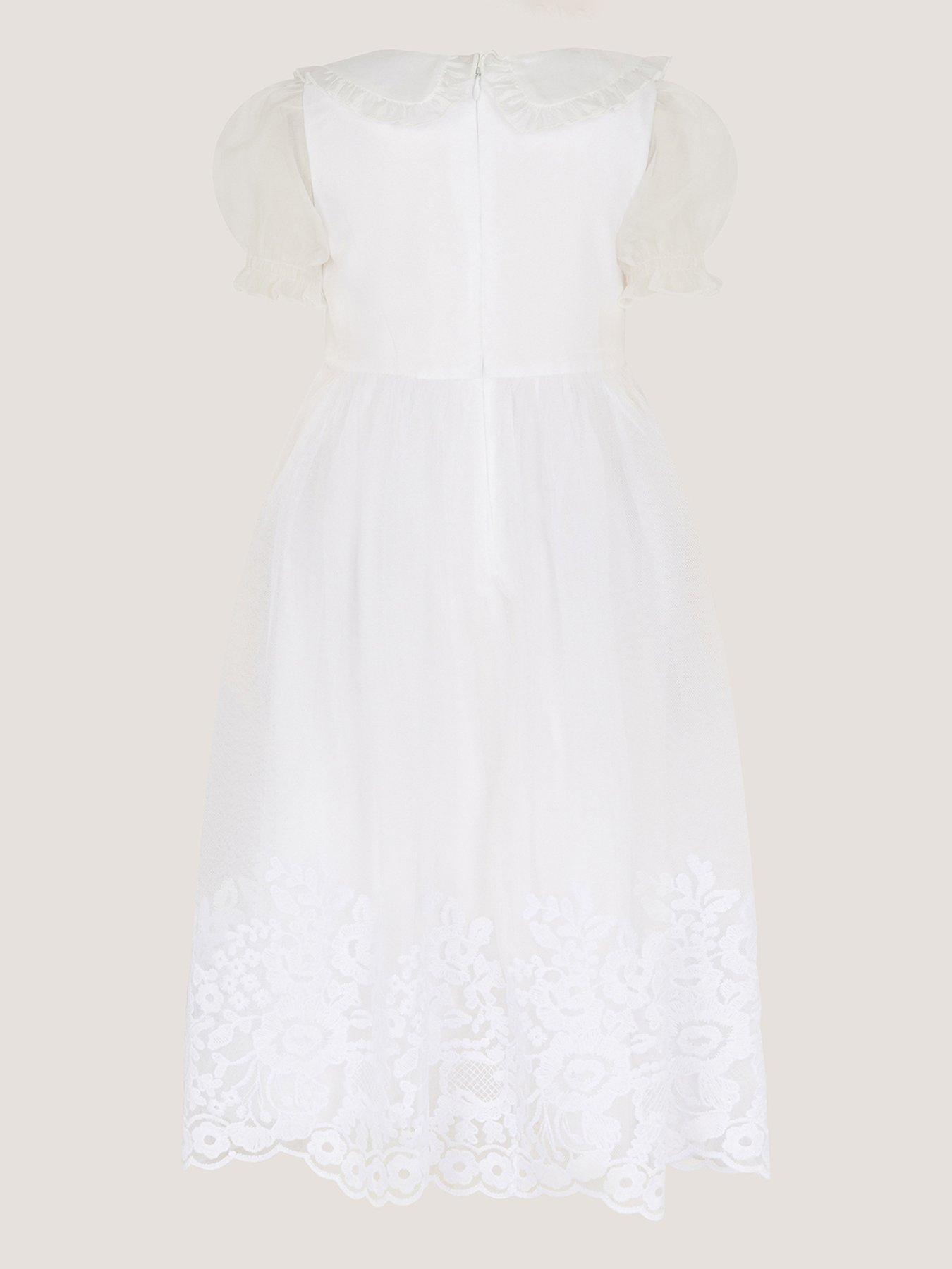 Image 2 of 3 of Monsoon Girls Communion Athena Collar Dress - White