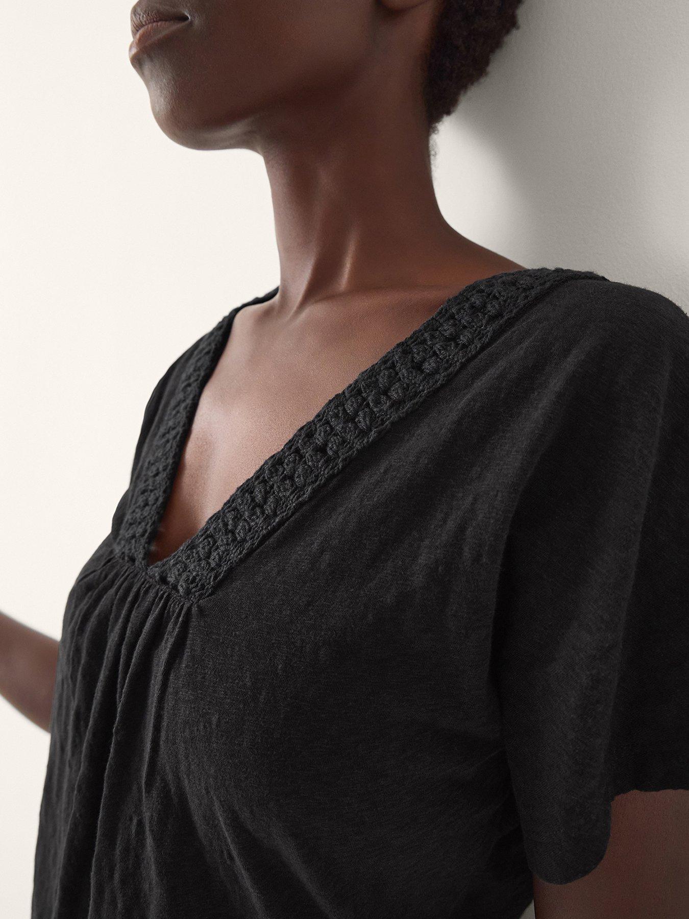 Image 4 of 4 of Monsoon Amaya V Neck T-Shirt - Black