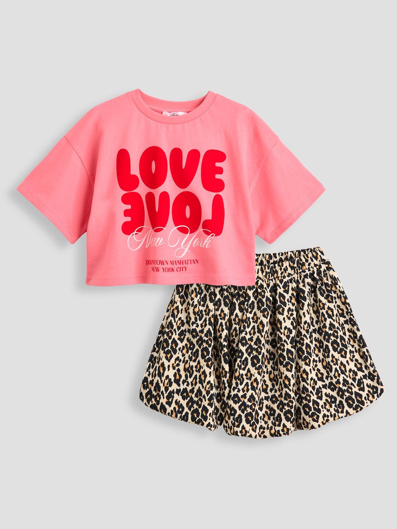 Image 1 of 4 of The Very Collection Girls Puff Ball Skirt And T-shirt Slogan Outfit - Print