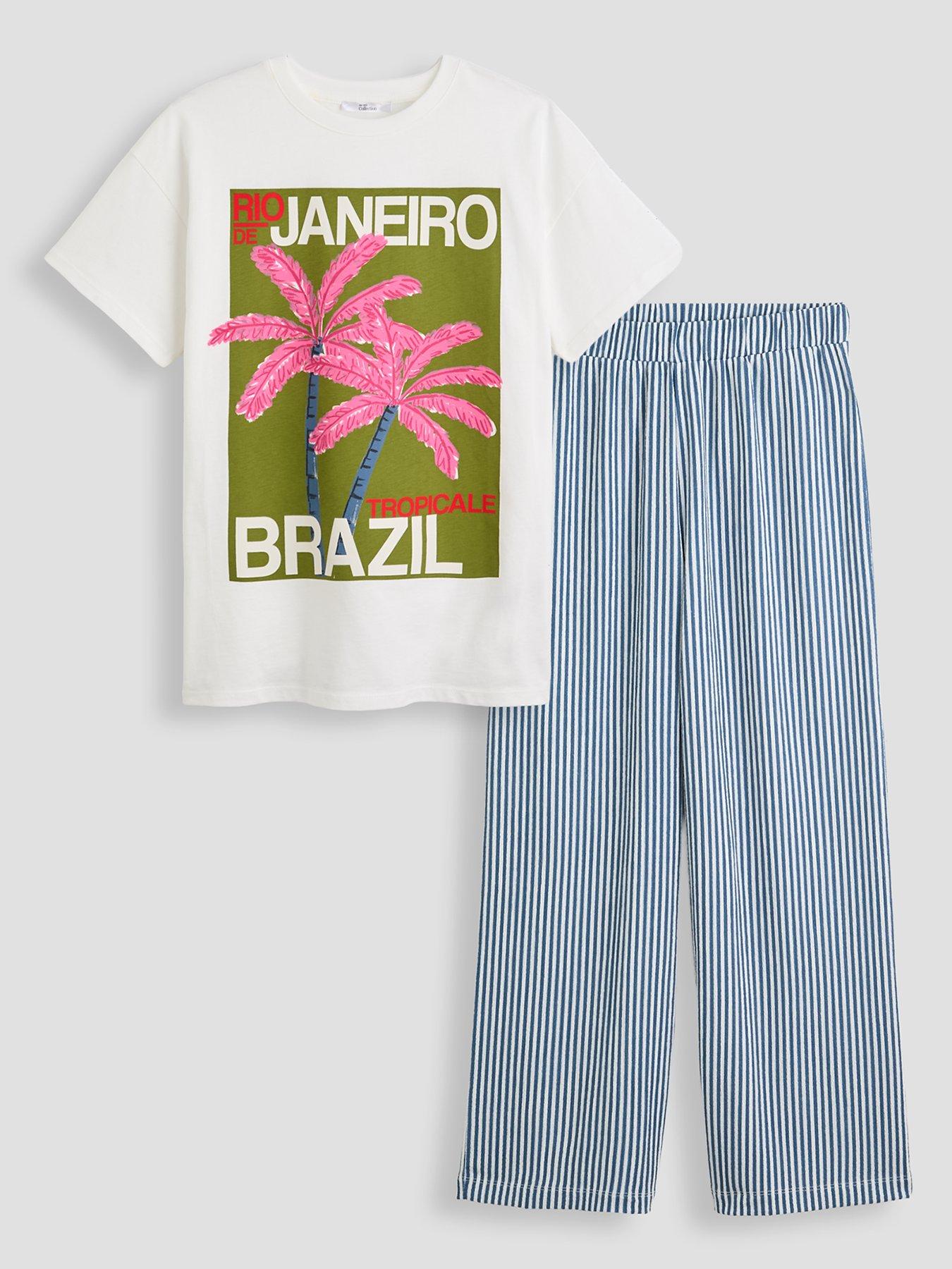 The Very Collection Girls Stripe Trouser And Slogan Tshirt