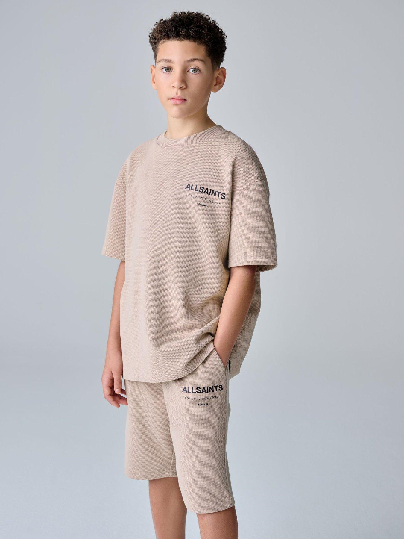 smALLSAINTS Older Boys Waffle Underground Back Print Logo Short Set - Beige