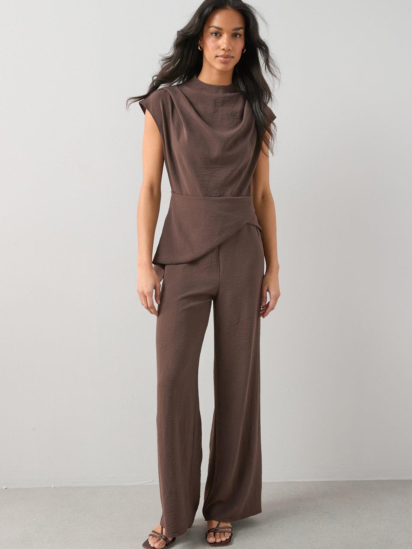 Image 1 of 6 of The Very Collection Drape Front Asymmetric Jumpsuit