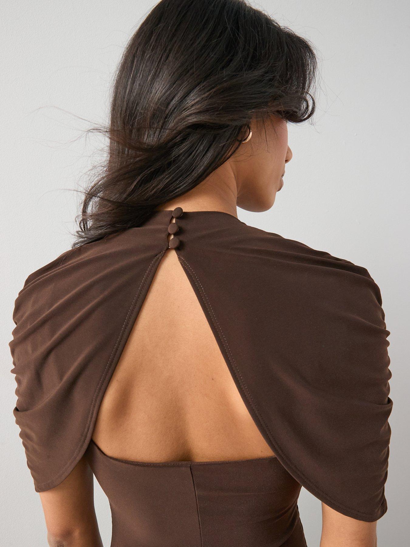 the-very-collection-cape-detail-ruched-midaxi-dres-brownoutfit