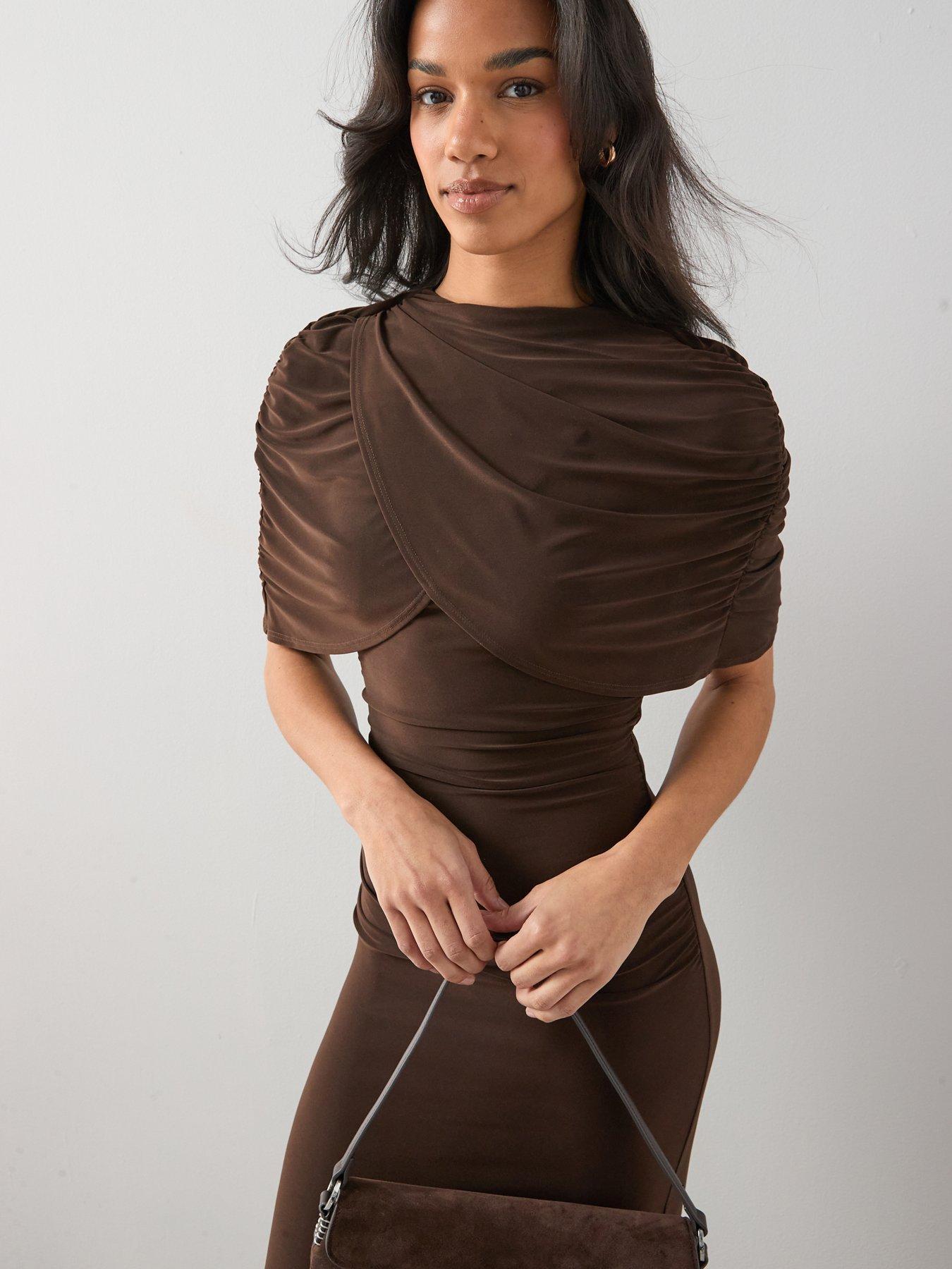 the-very-collection-cape-detail-ruched-midaxi-dres-browndetail