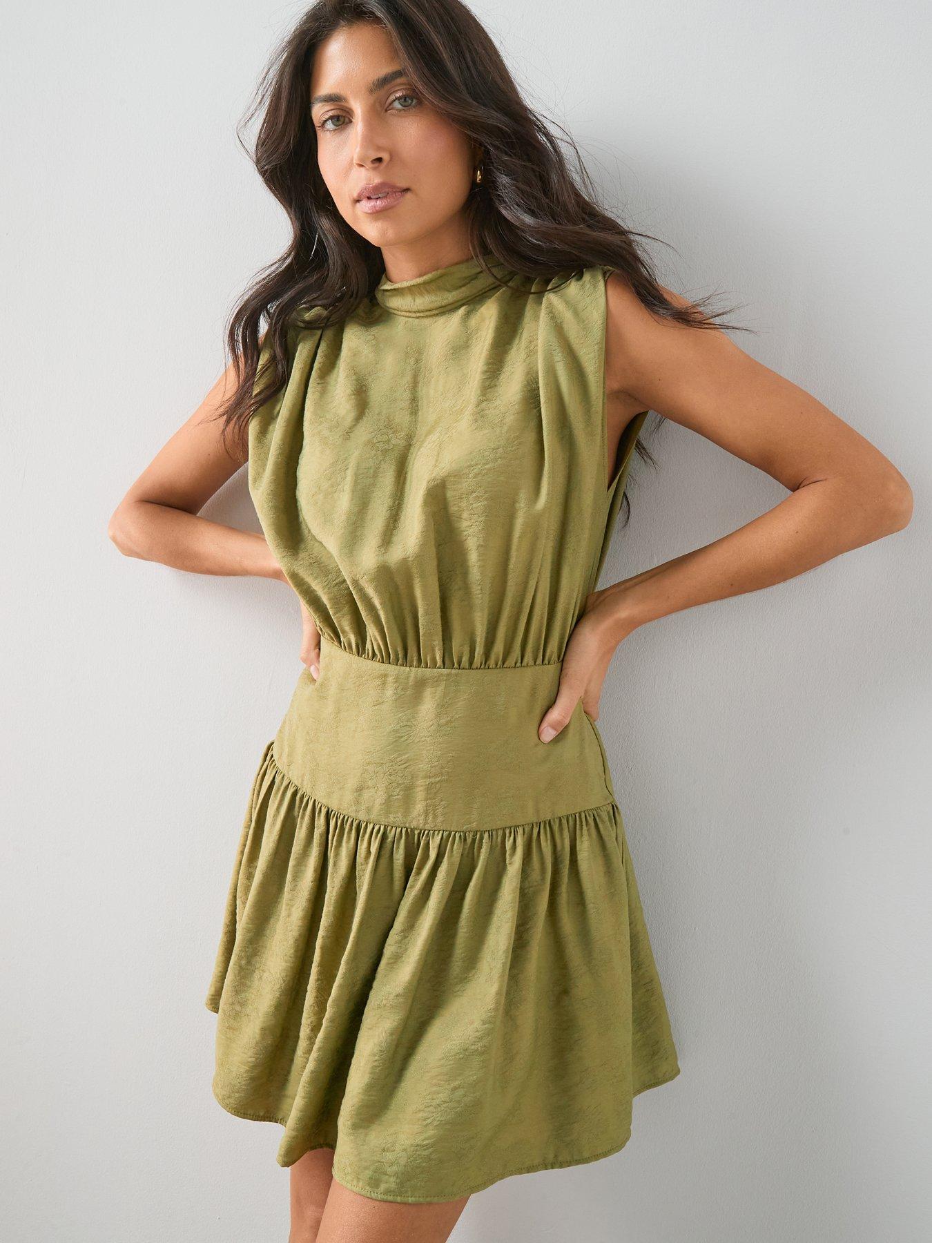 The Very Collection Jacquard Panelled Sleeveless Mini Dress - Green