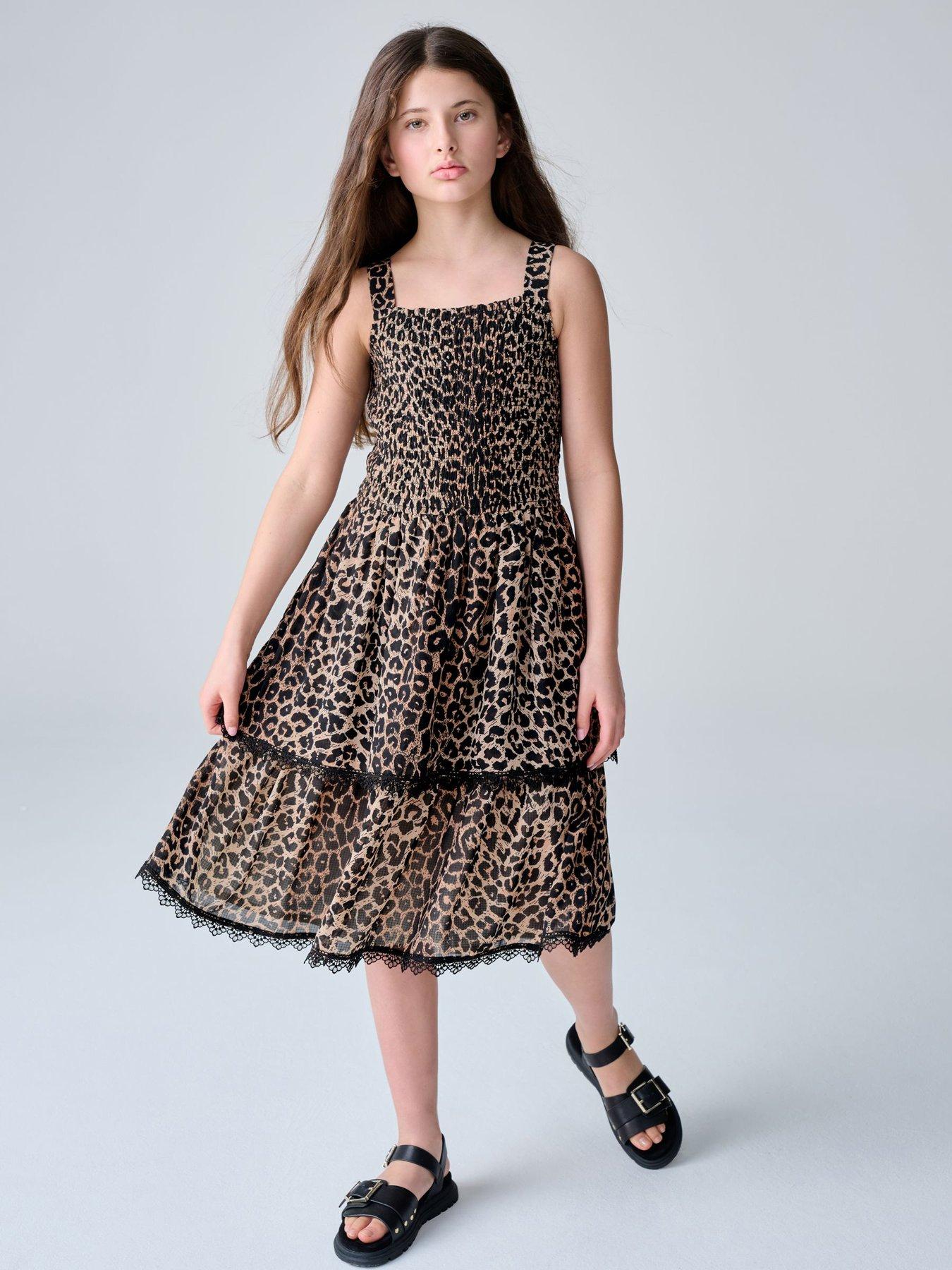 smALLSAINTS Girls Leopard Tier Dress - Brown