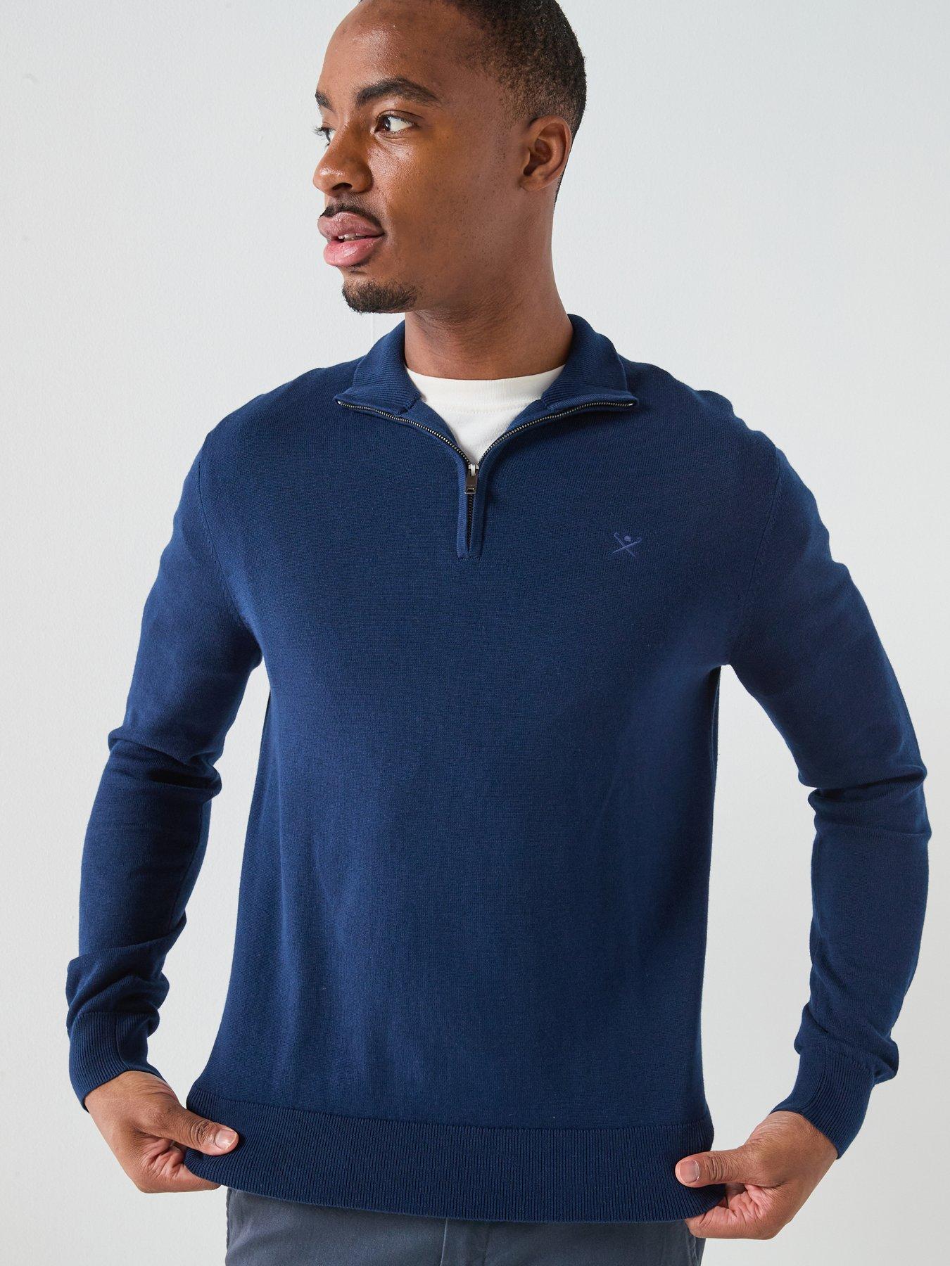 Hackett Hackett London Essential Cotton 1/4 Zip Knitted Jumper - Navy