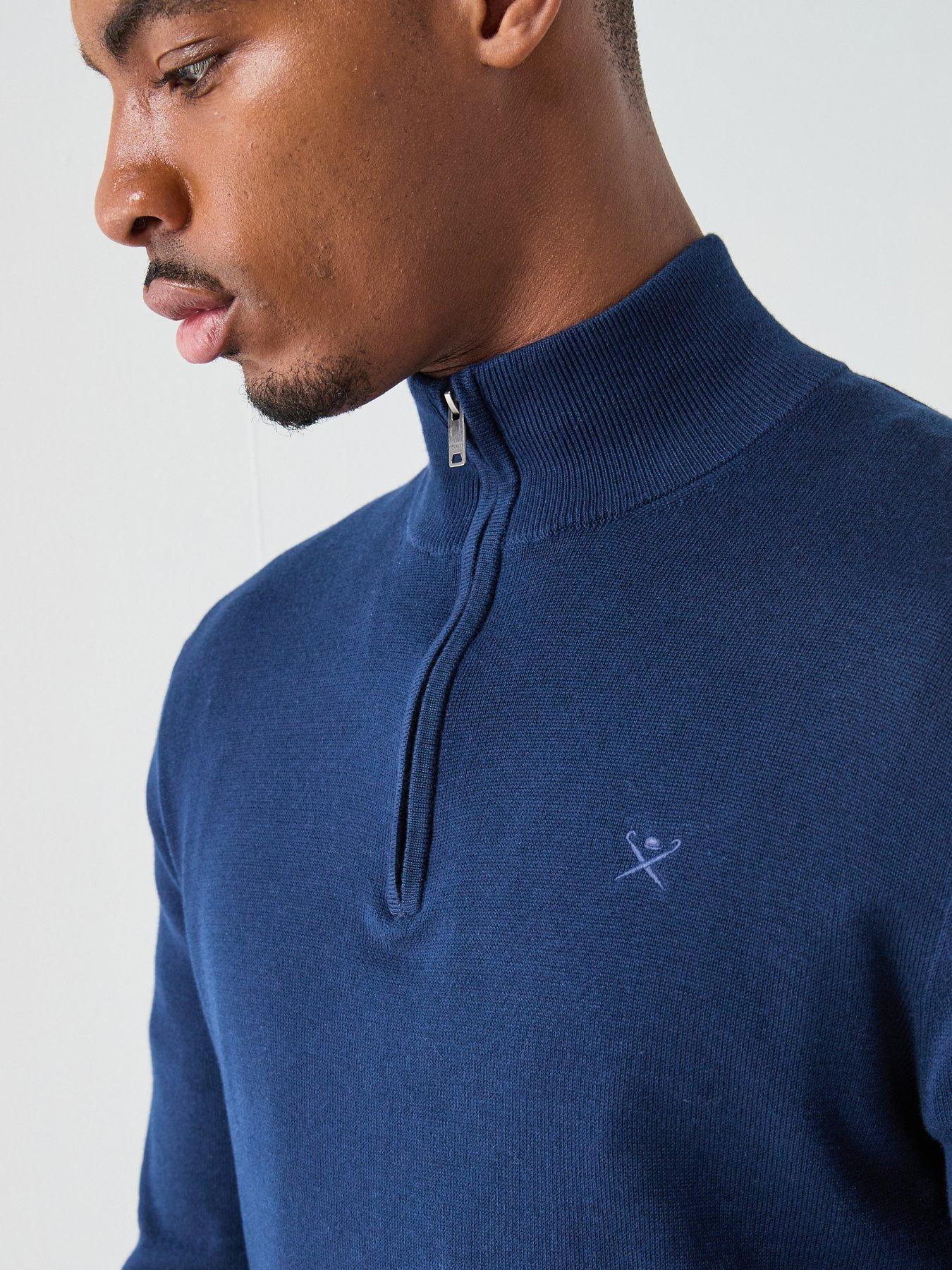 Image 4 of 4 of Hackett Hackett London Essential Cotton 1/4 Zip Knitted Jumper - Navy