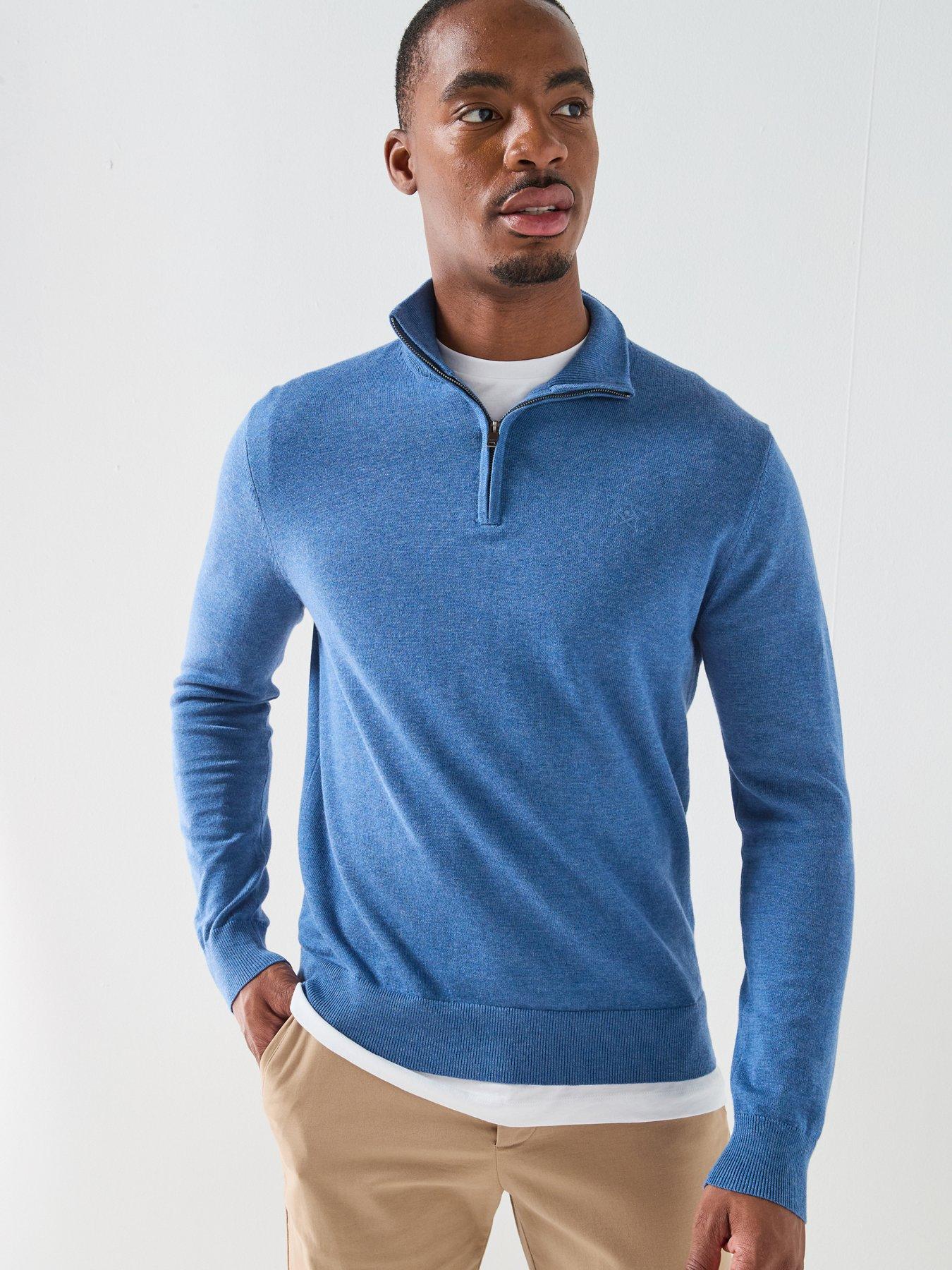Hackett Hackett London Essential Cotton 1/4 Zip Knitted Jumper - Blue