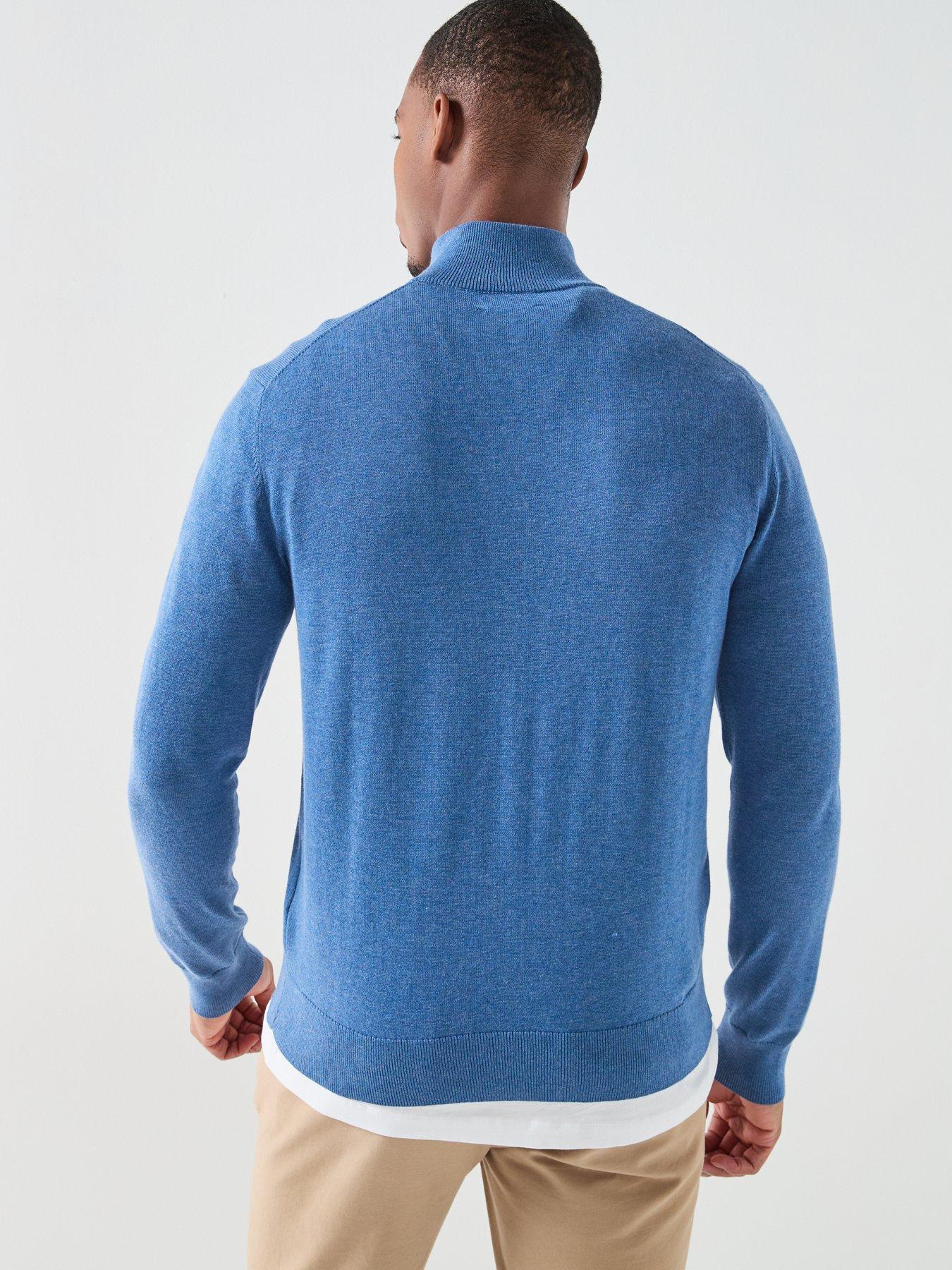 Image 2 of 6 of Hackett London Essential Cotton 1/4 Zip Knitted Jumper - Blue