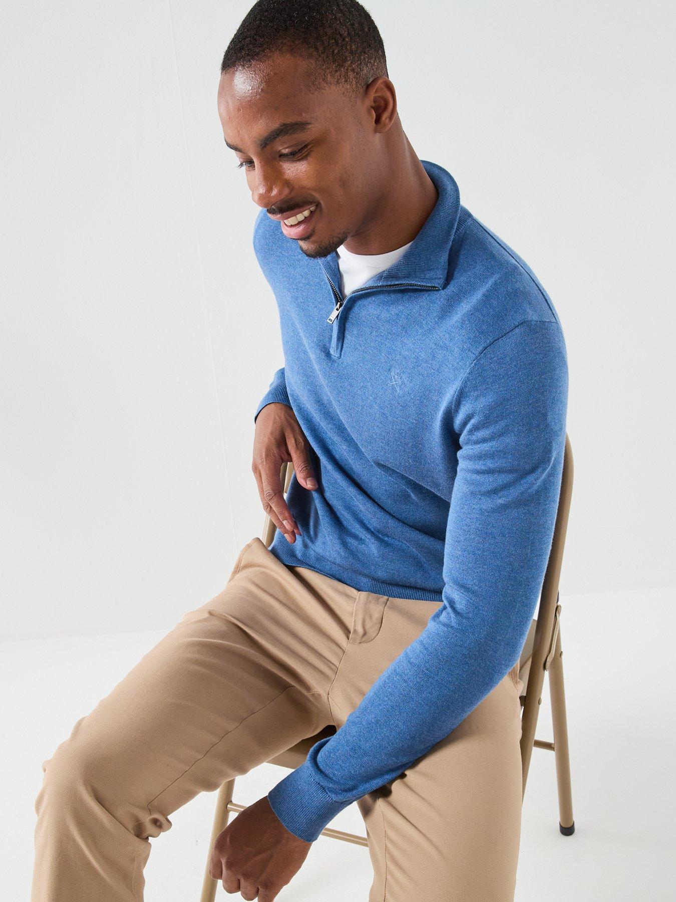 Image 4 of 6 of Hackett London Essential Cotton 1/4 Zip Knitted Jumper - Blue