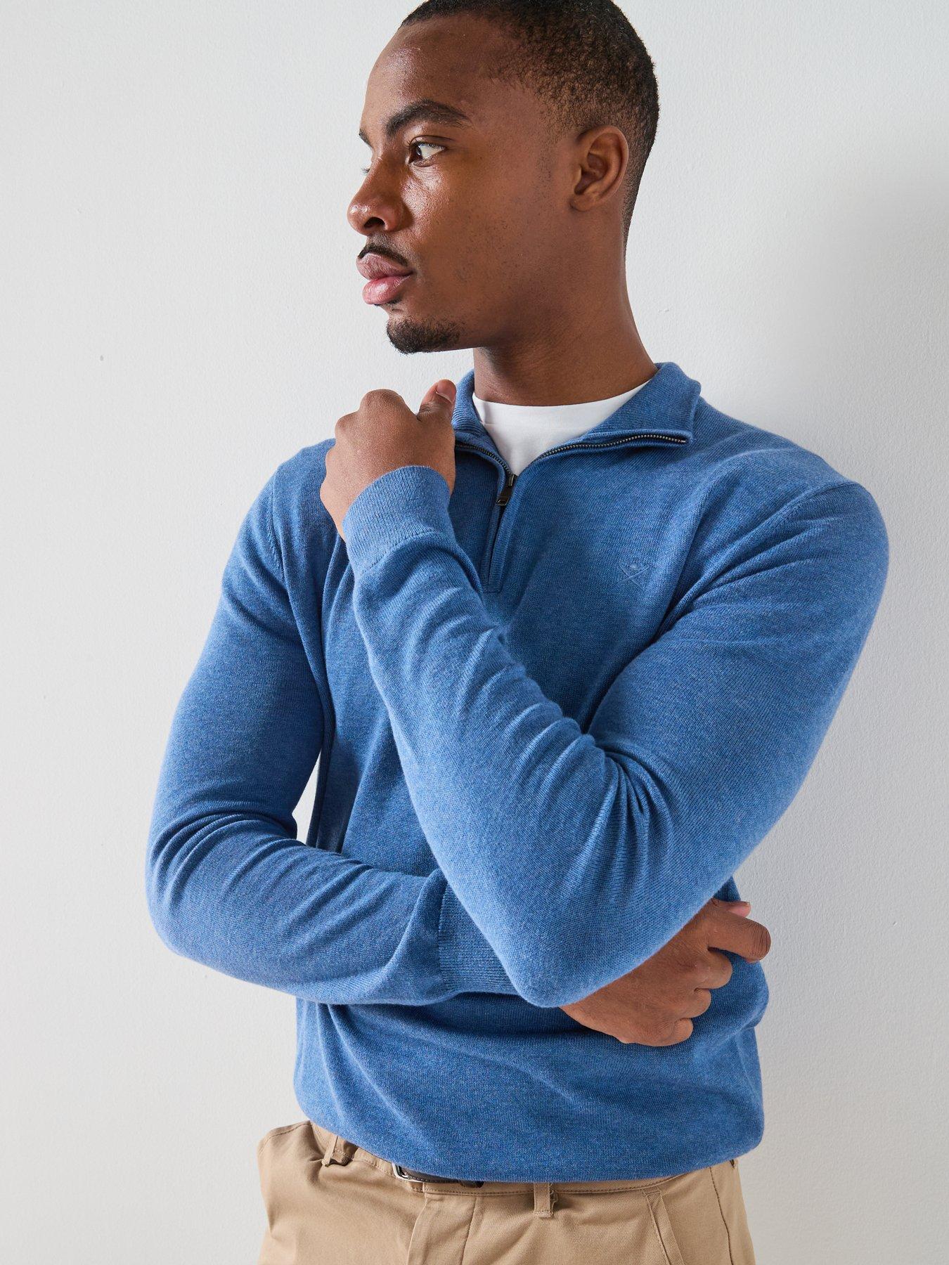 Image 5 of 6 of Hackett London Essential Cotton 1/4 Zip Knitted Jumper - Blue